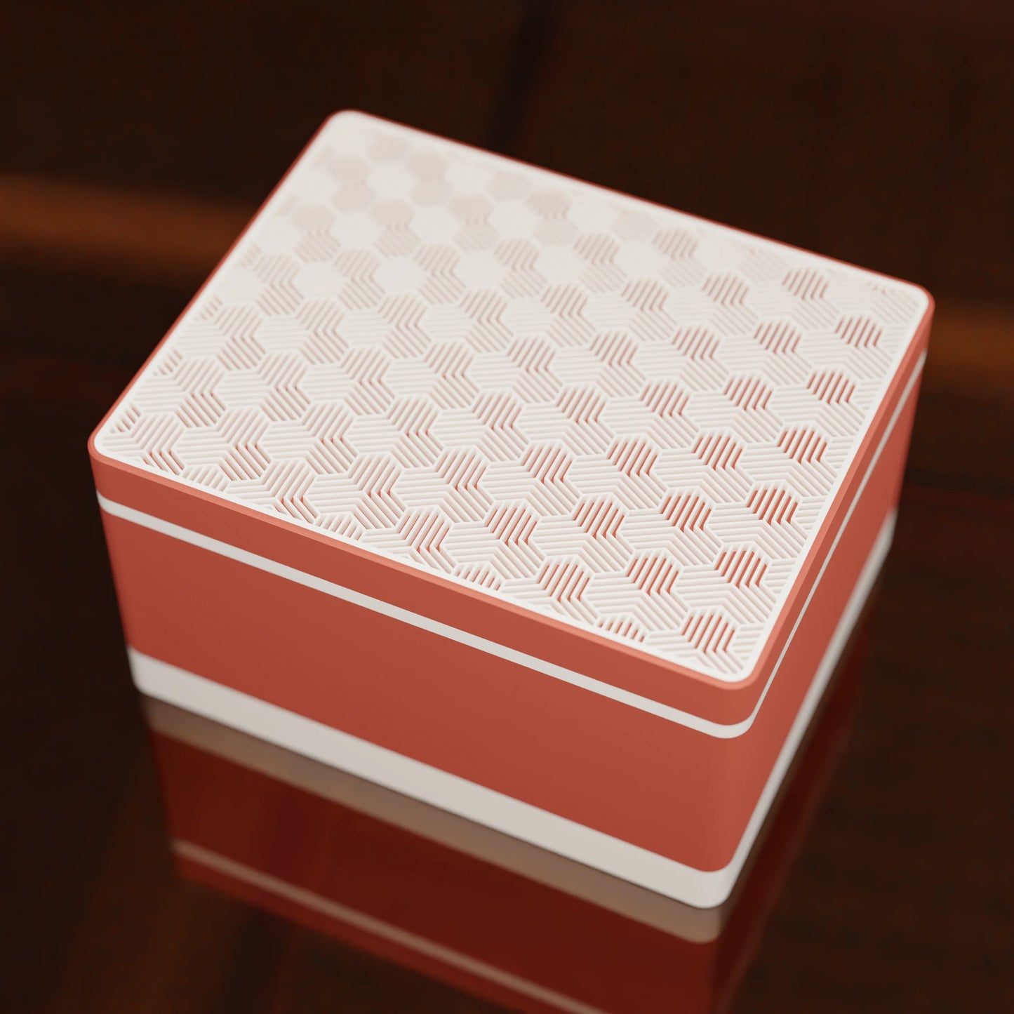 Elegant gift box Triangle with modern pattern, from above, Large - 25x20x14, in color Matt Red