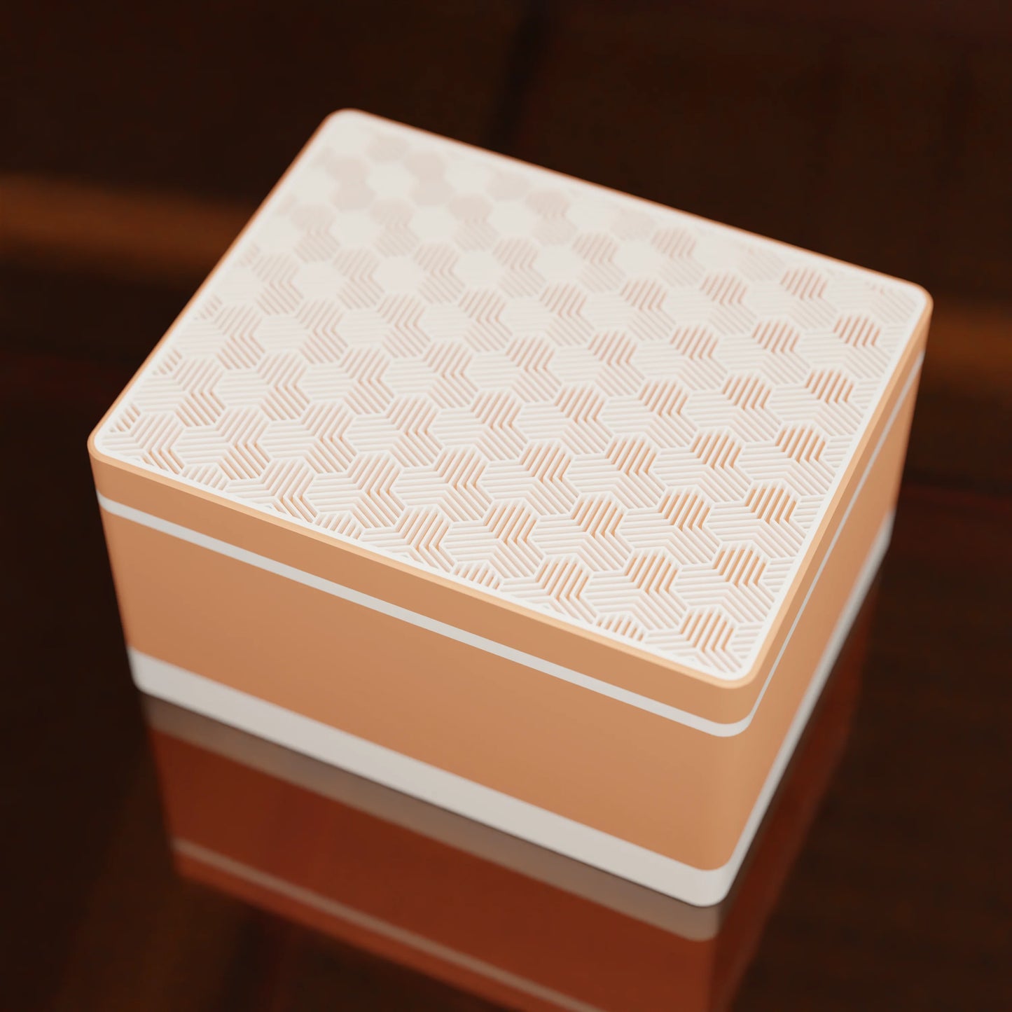 Elegant gift box Triangle with modern pattern, from above, Large - 25x20x14, in color Peach