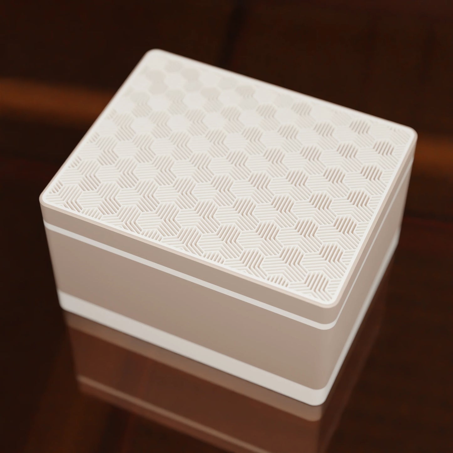 Elegant gift box Triangle with modern pattern, from above, Large - 25x20x14, in color Peanut