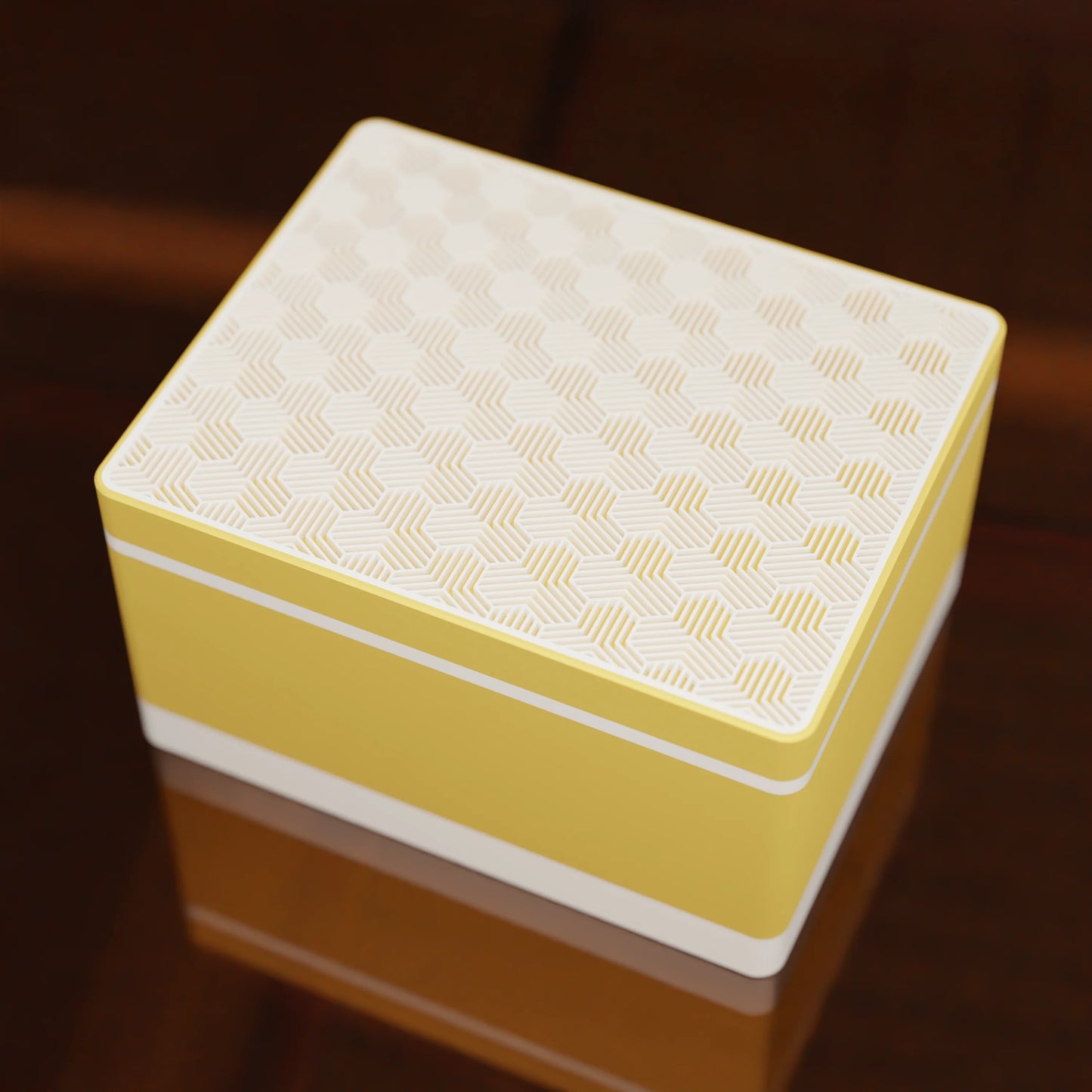 Elegant gift box Triangle with modern pattern, from above, Large - 25x20x14, in color Savannah Yellow
