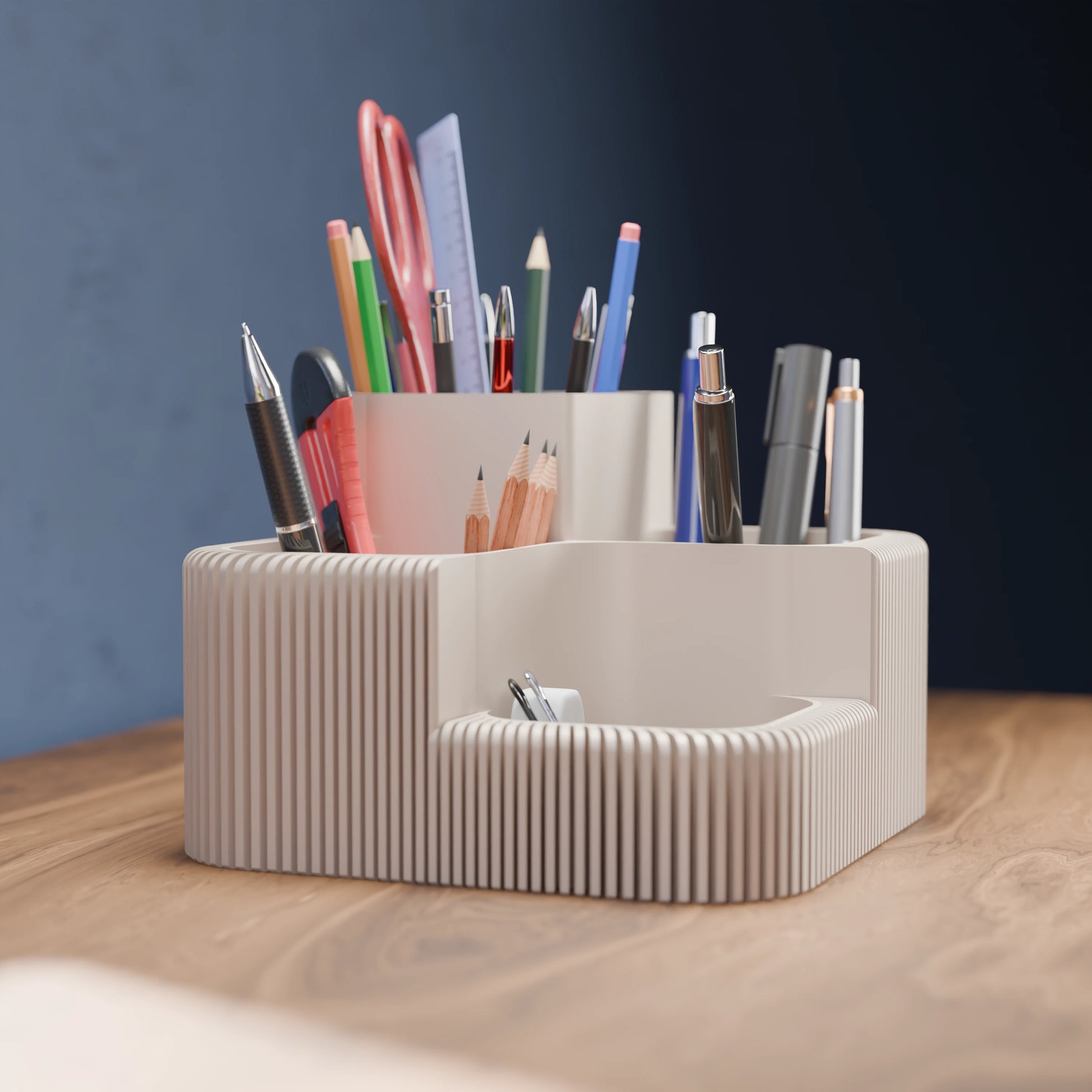 Elegant Clover desk organizer from the side in Army Beige