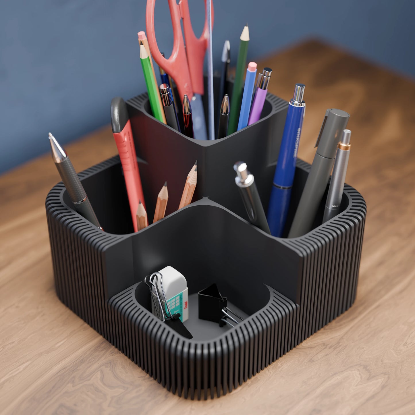 Eleganter Schreibtisch Organizer Clover mit vielen Stiften in der Farbe Aschgrau