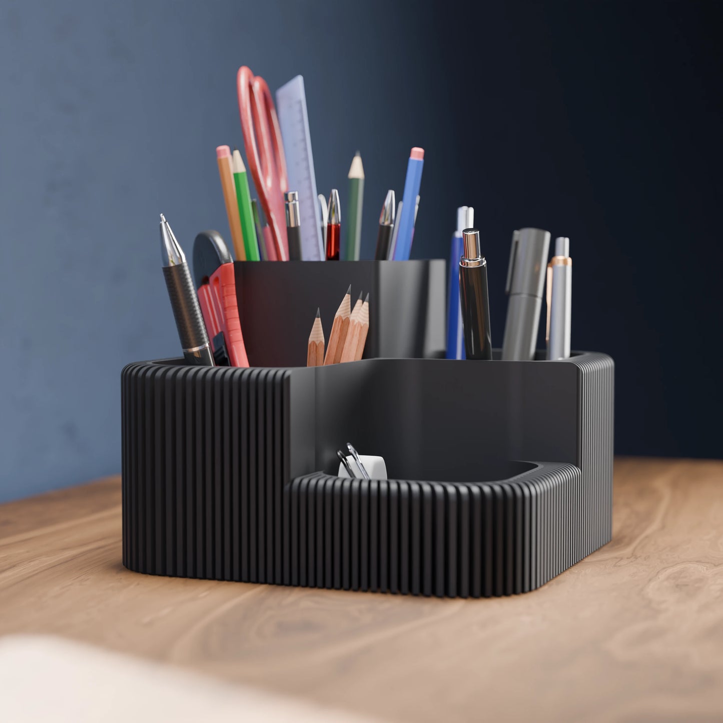 Eleganter Schreibtisch Organizer Clover von der Seite in der Farbe Aschgrau