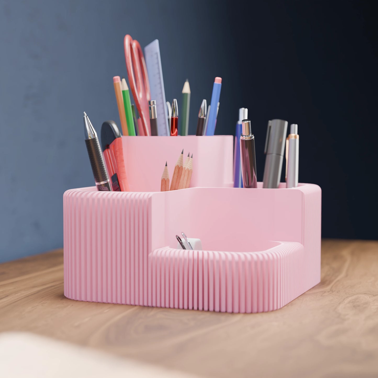 Eleganter Schreibtisch Organizer Clover von der Seite in der Farbe Candy