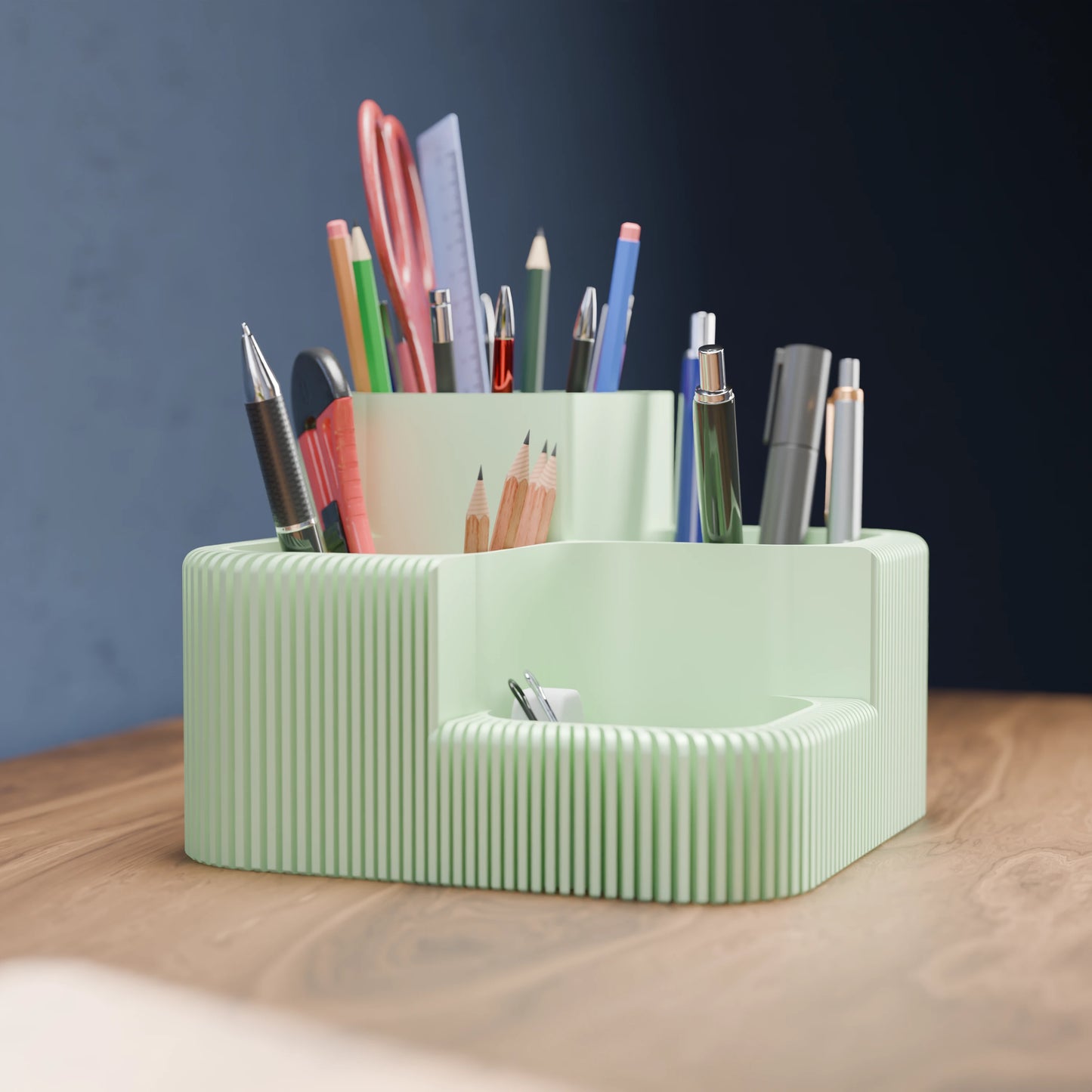 Eleganter Schreibtisch Organizer Clover von der Seite in der Farbe Minze