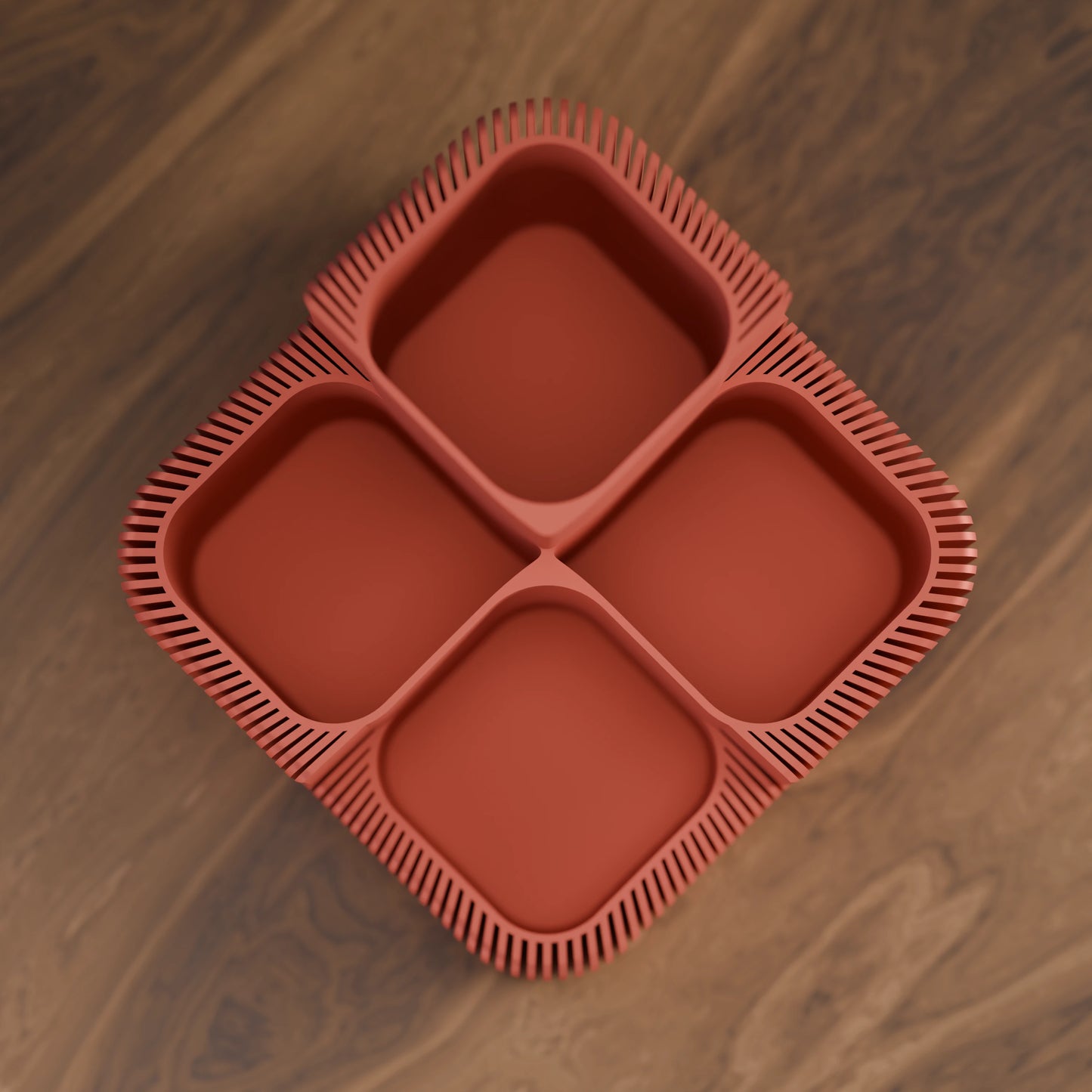 Eleganter Schreibtisch Organizer Clover von oben in der Farbe Mattes Rot