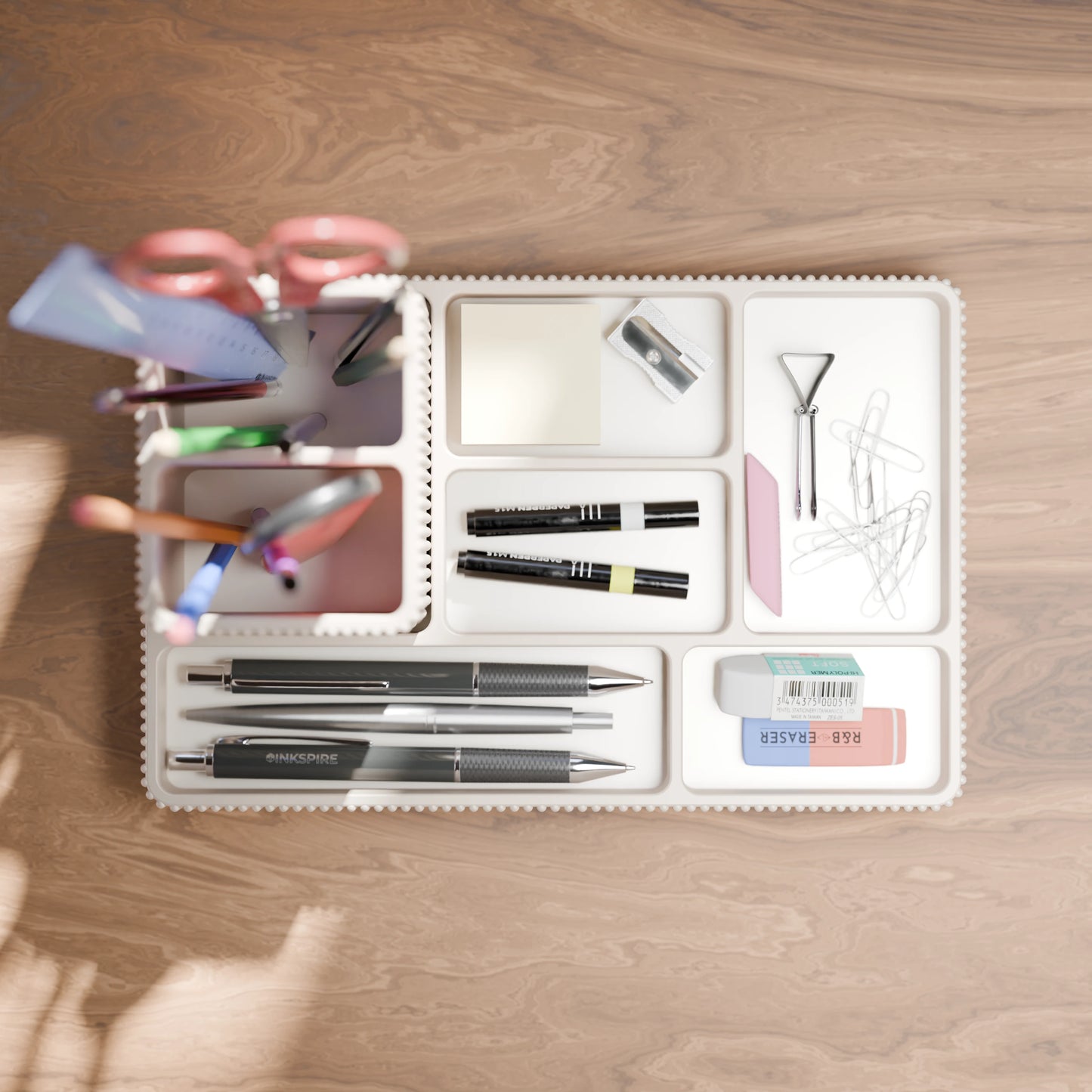 Praktischer Schreibtisch Organizer Doric von oben in der Farbe Army Beige
