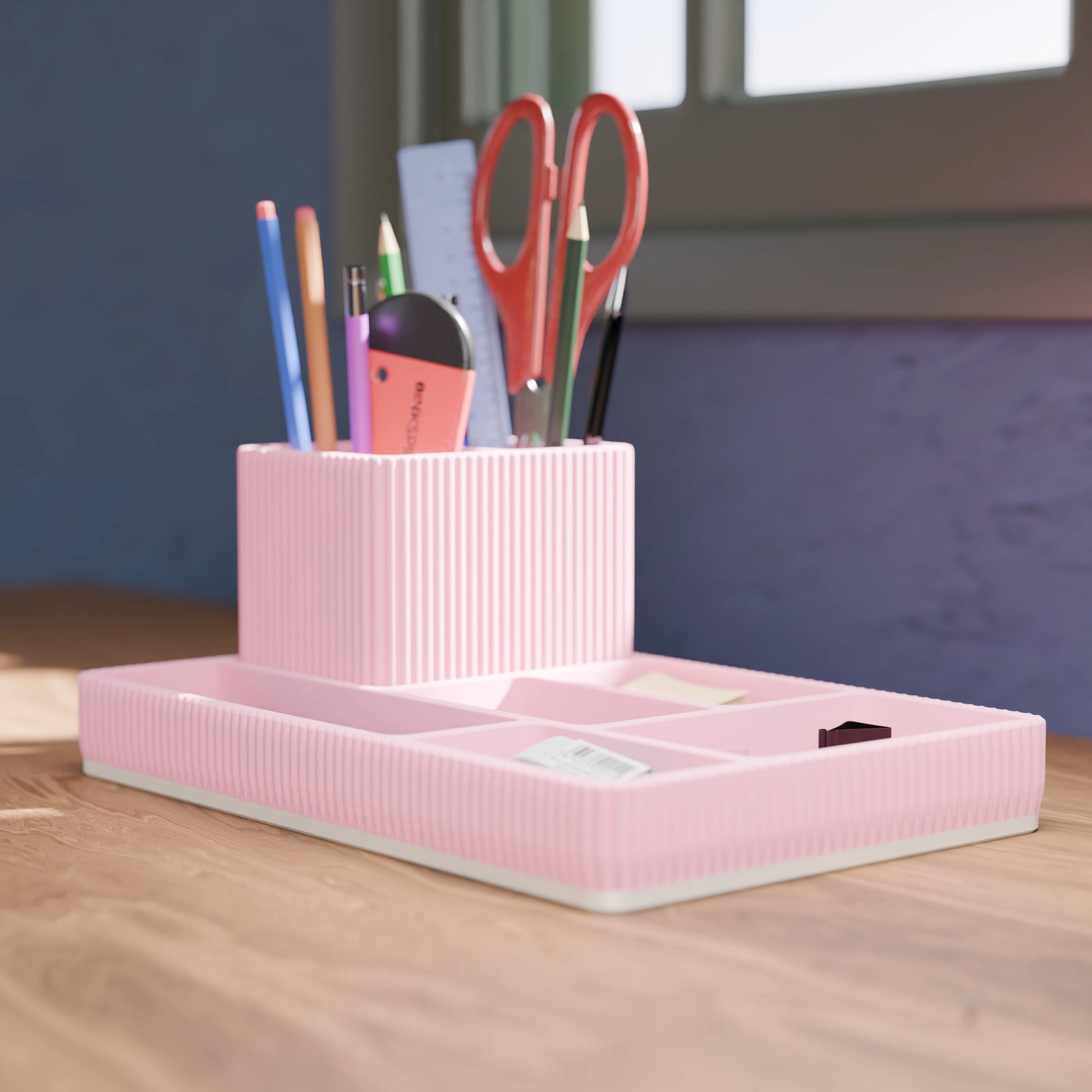 Practical Doric desk organizer side view in Candy