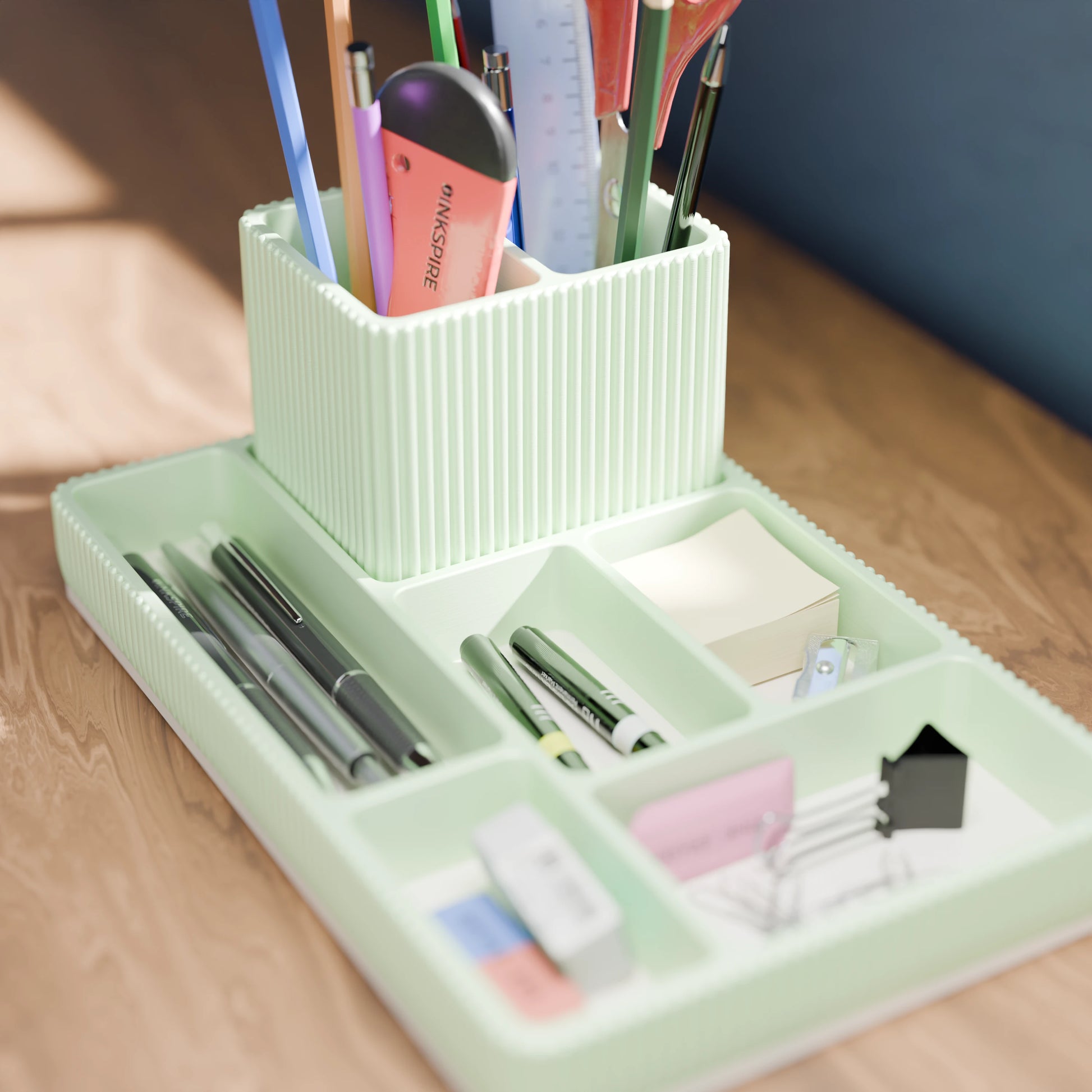 Practical Doric desk organizer with many pens in Mint