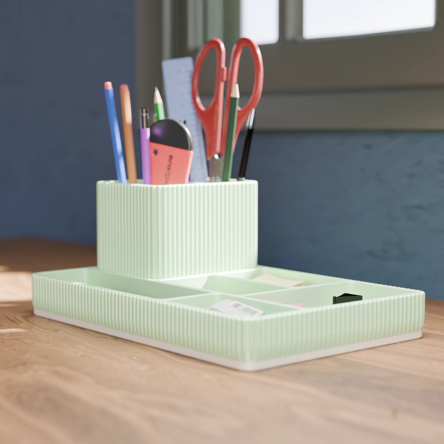 Praktischer Schreibtisch Organizer Doric von der Seite in der Farbe Minze