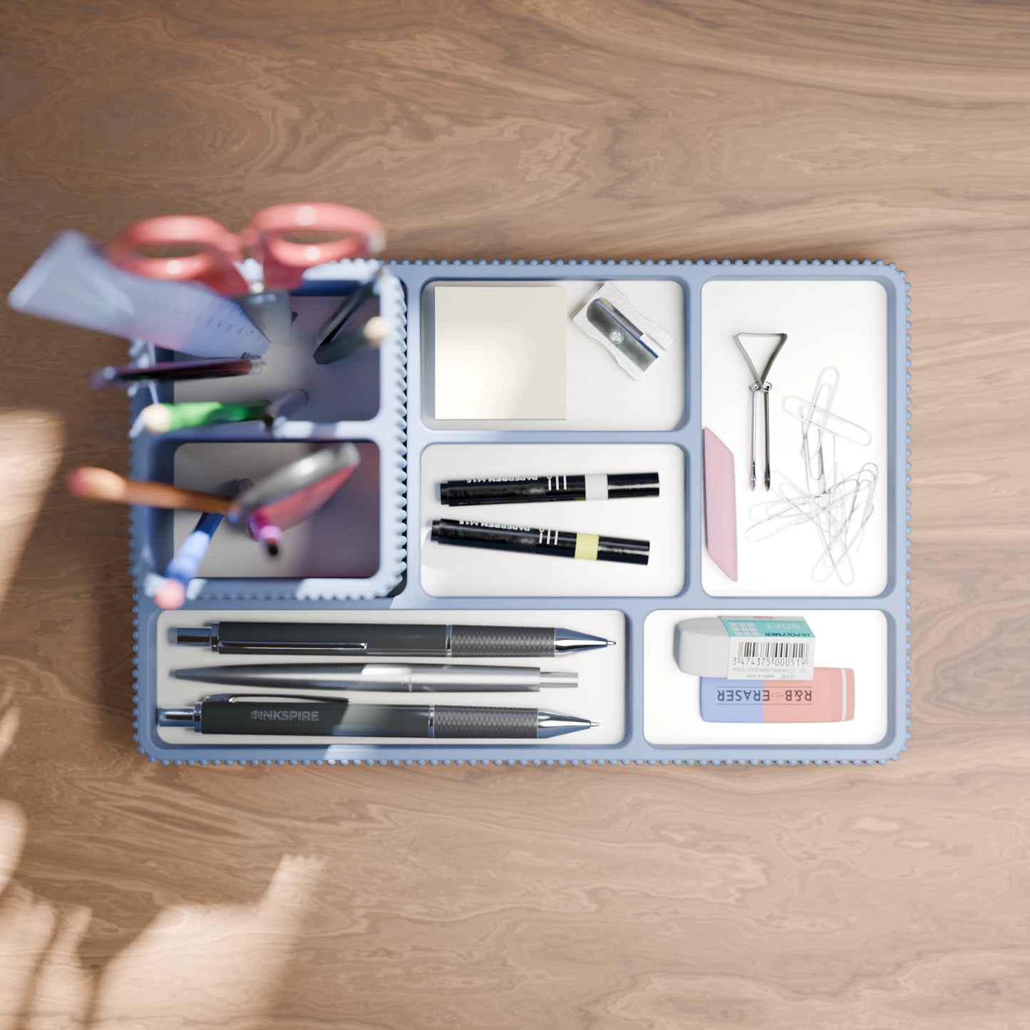 Praktischer Schreibtisch Organizer Doric von oben in der Farbe Mattes Blau