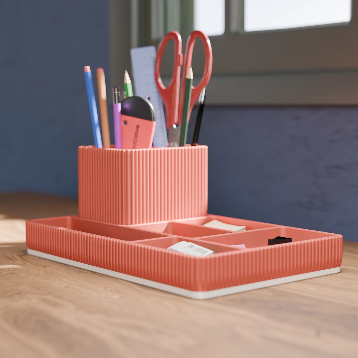 Praktischer Schreibtisch Organizer Doric von der Seite in der Farbe Mattes Rot