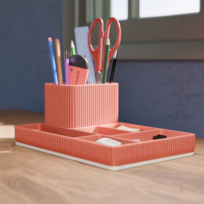Praktischer Schreibtisch Organizer Doric von der Seite in der Farbe Mattes Rot