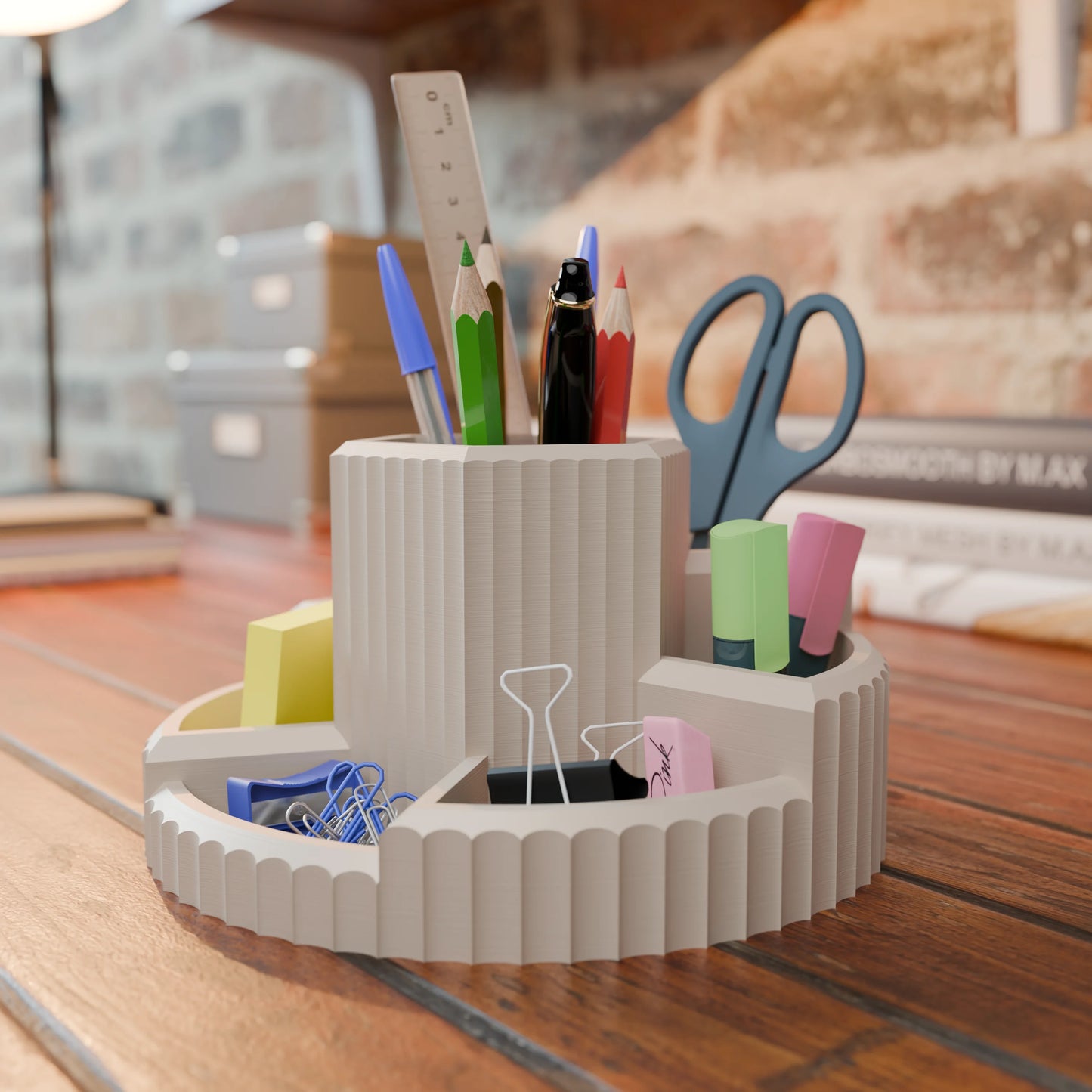Practical desk organizer Harmonix with pens in color Army Beige