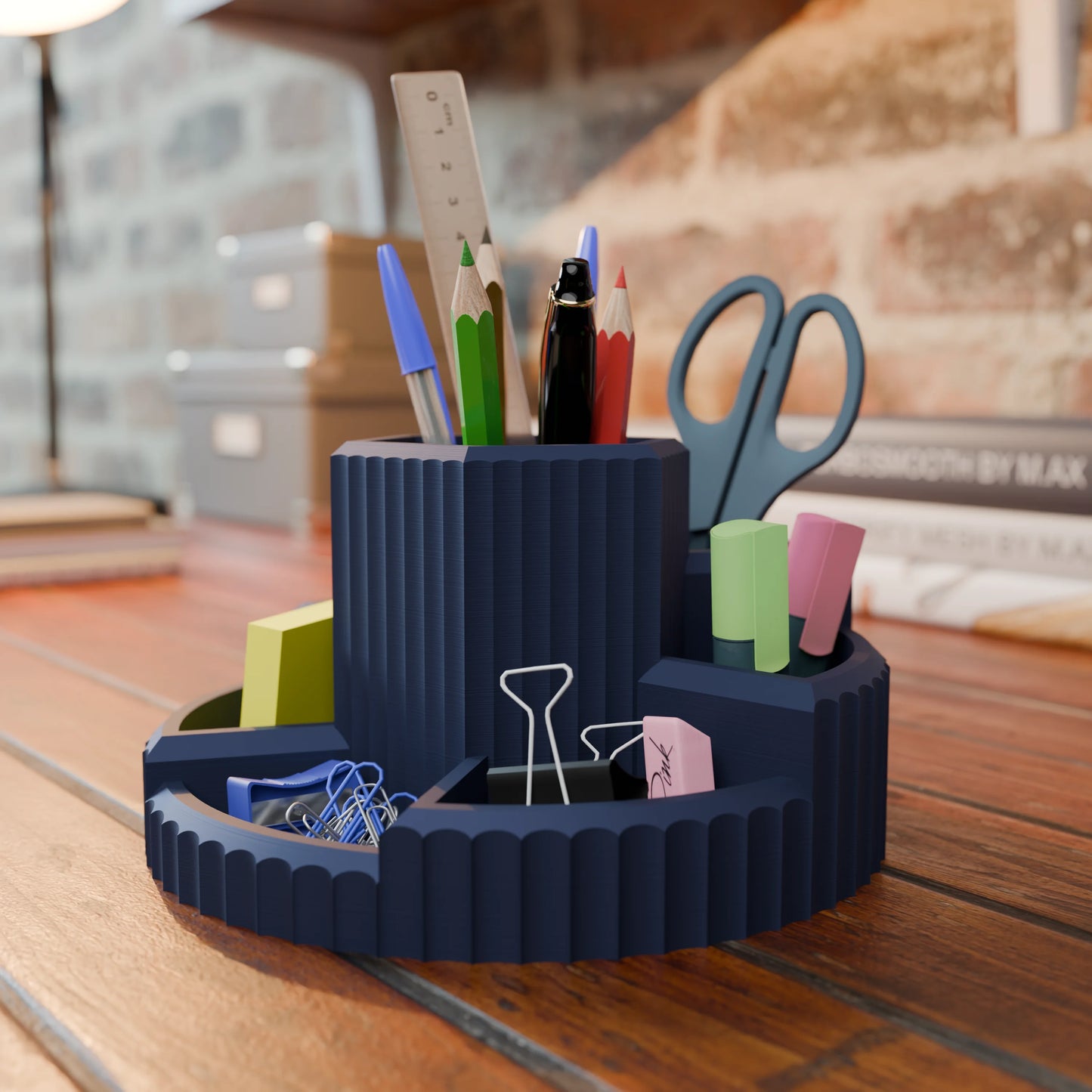 Practical desk organizer Harmonix with pens in color Army Dark Blue