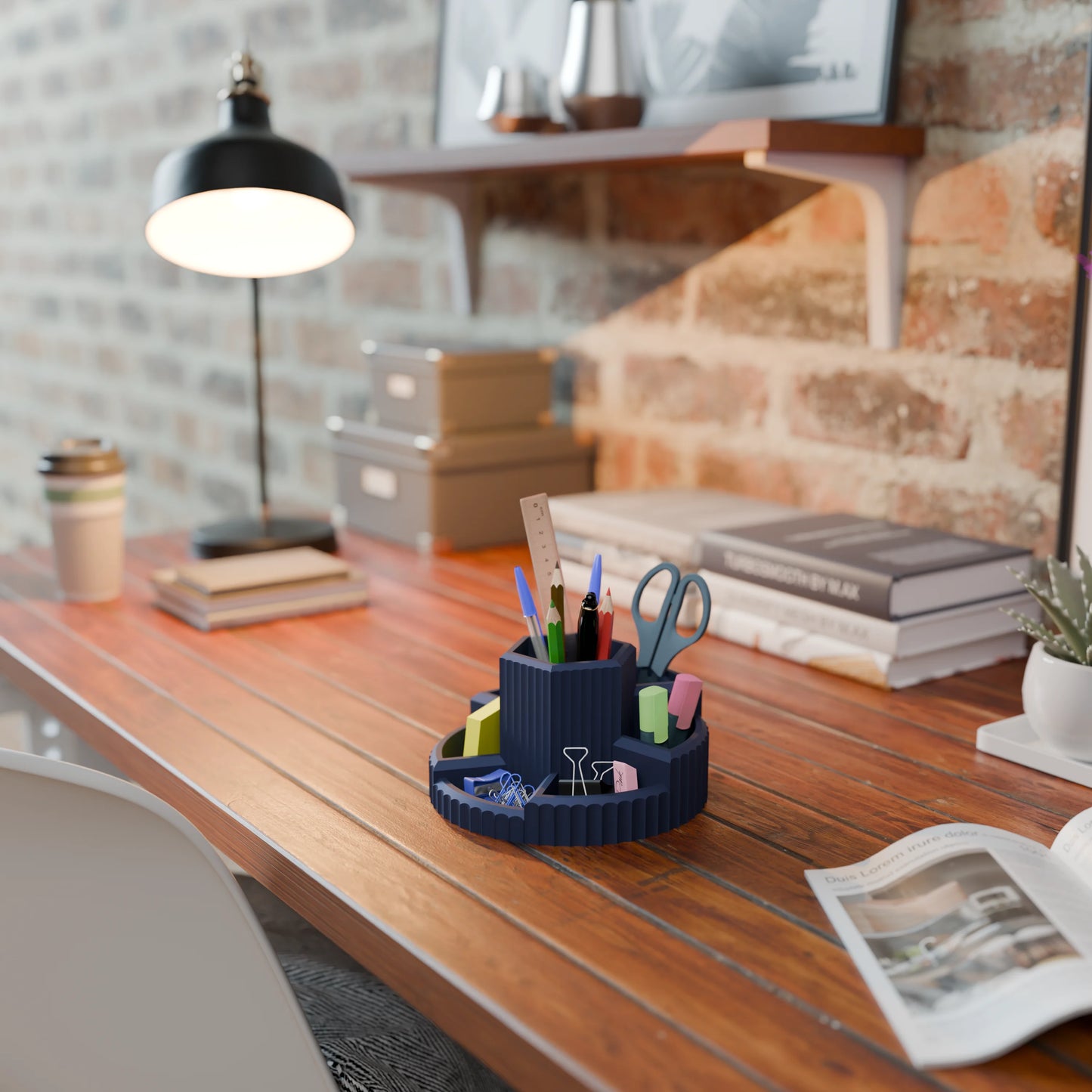 Practical desk organizer Harmonix on a desk in color Army Dark Blue
