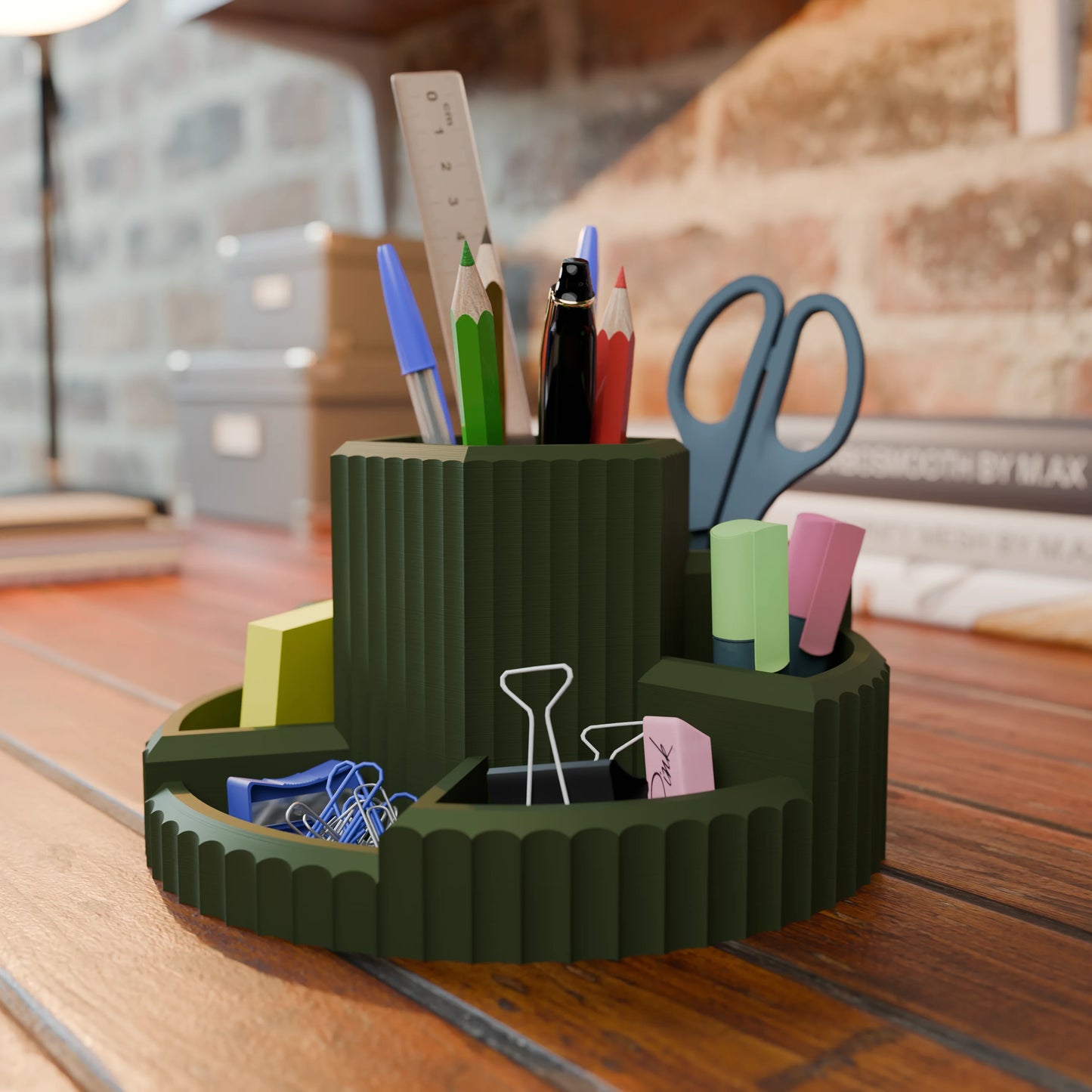 Practical desk organizer Harmonix with pens in color Army Dark Green
