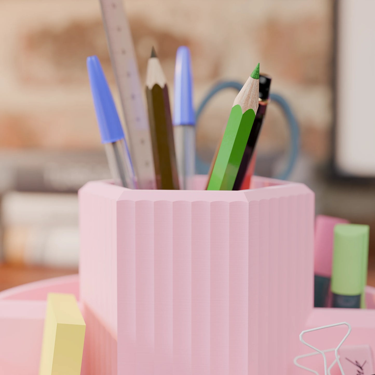 Close-up of desk organizer Harmonix with pens in color Candy