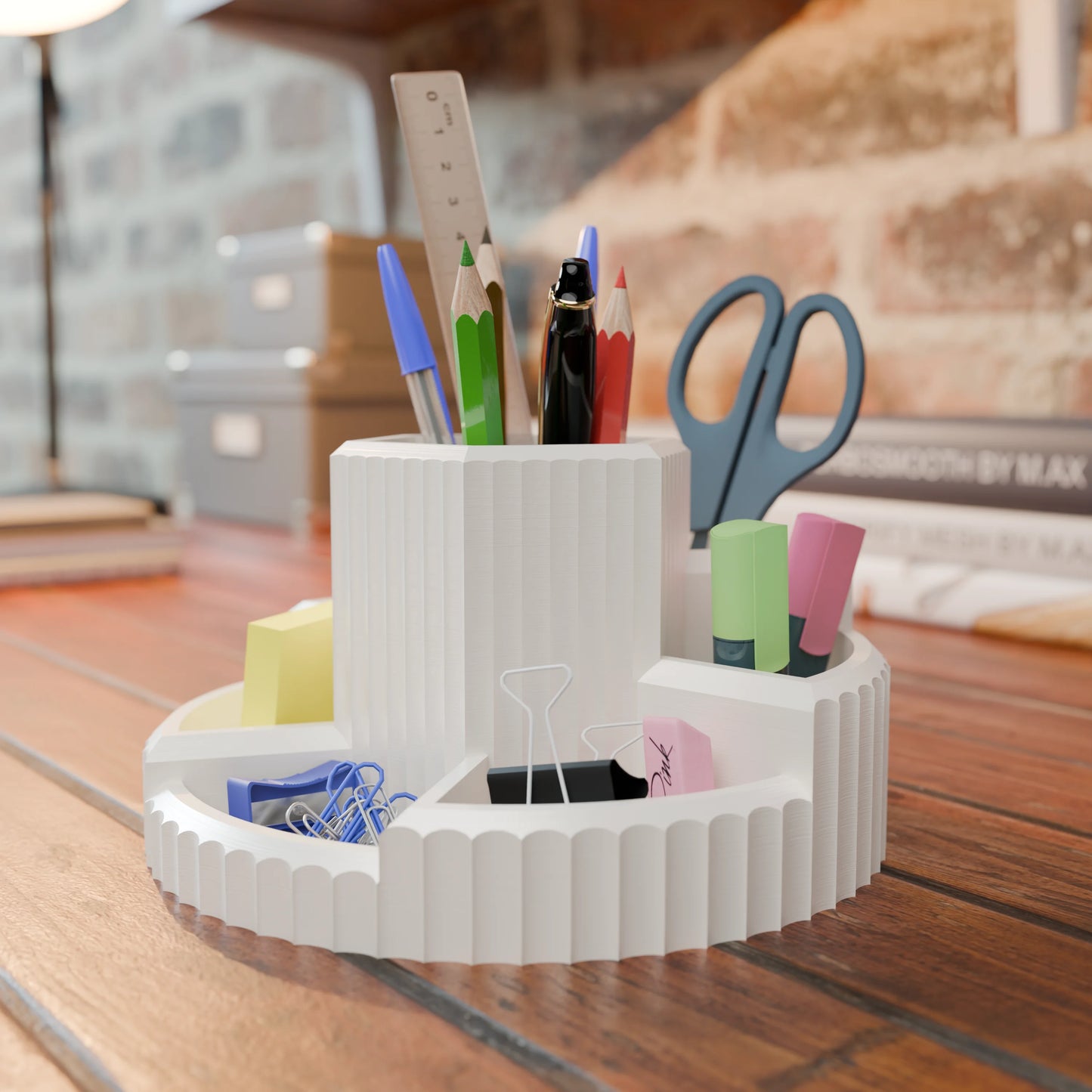 Practical desk organizer Harmonix with pens in color Cotton White