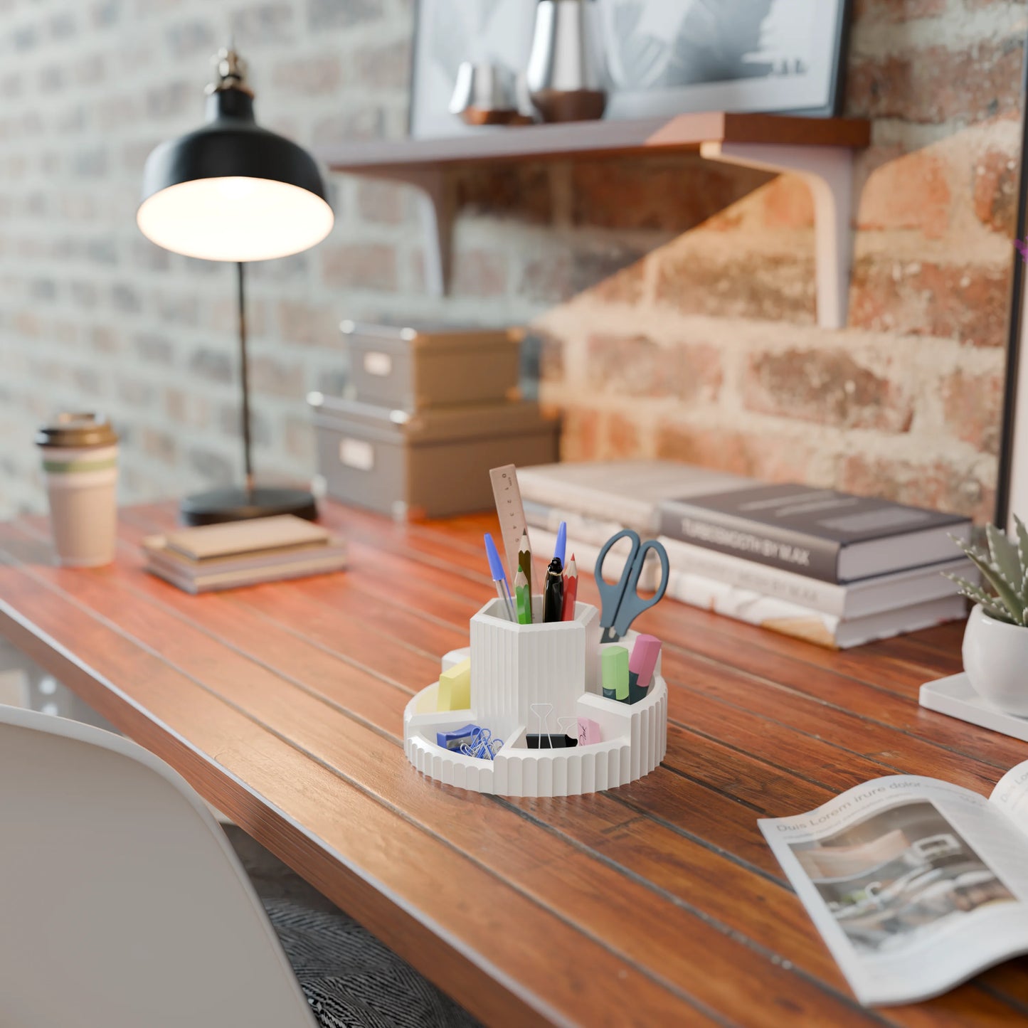 Practical desk organizer Harmonix on a desk in color Cotton White