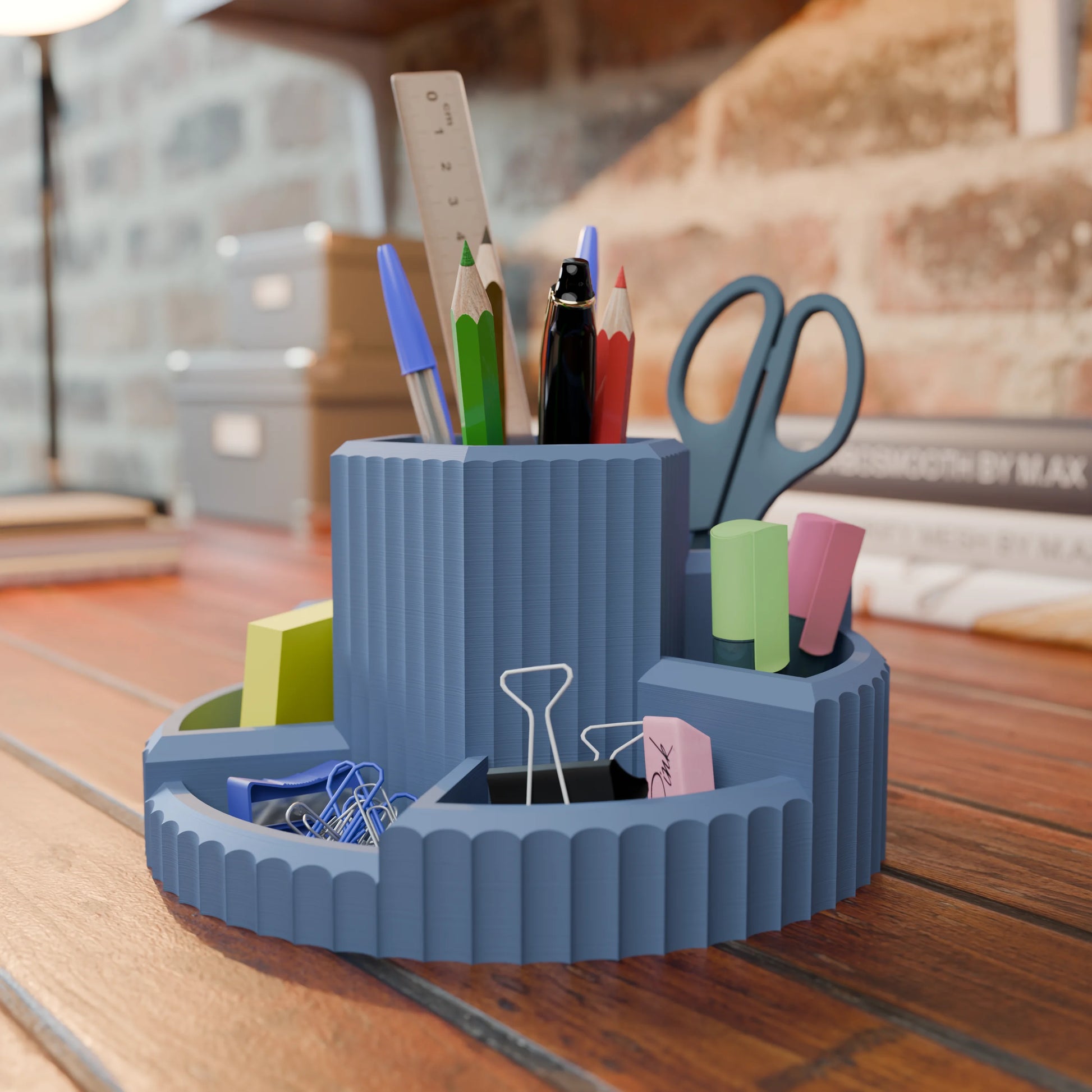 Practical desk organizer Harmonix with pens in color Muted Blue