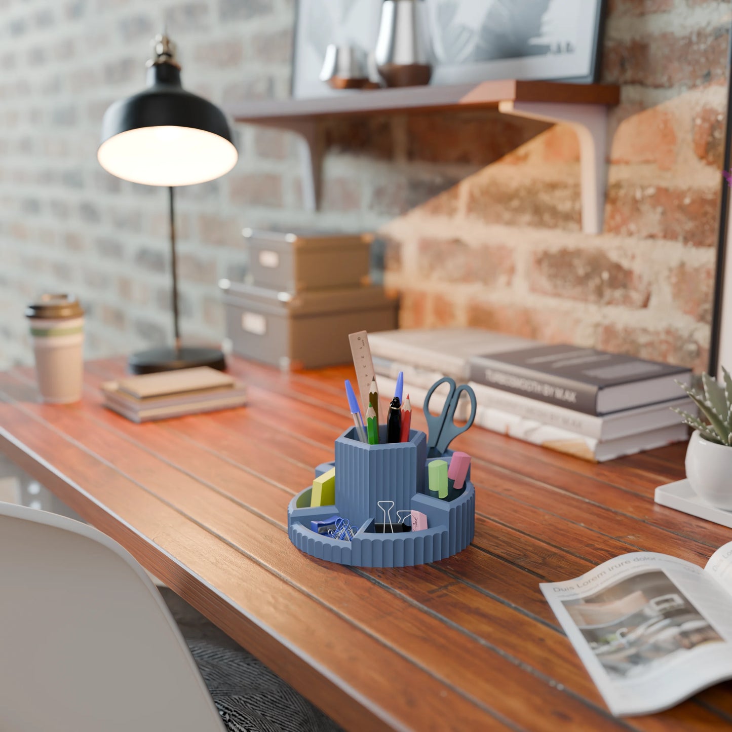 Practical desk organizer Harmonix on a desk in color Muted Blue