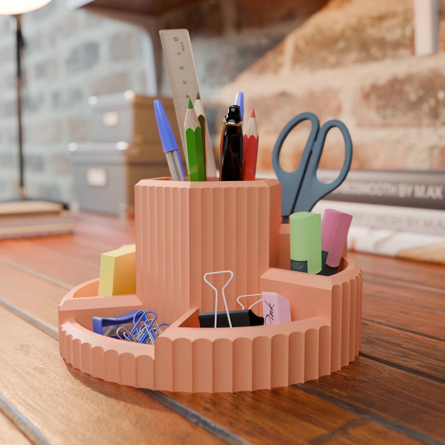 Practical desk organizer Harmonix with pens in color Peach