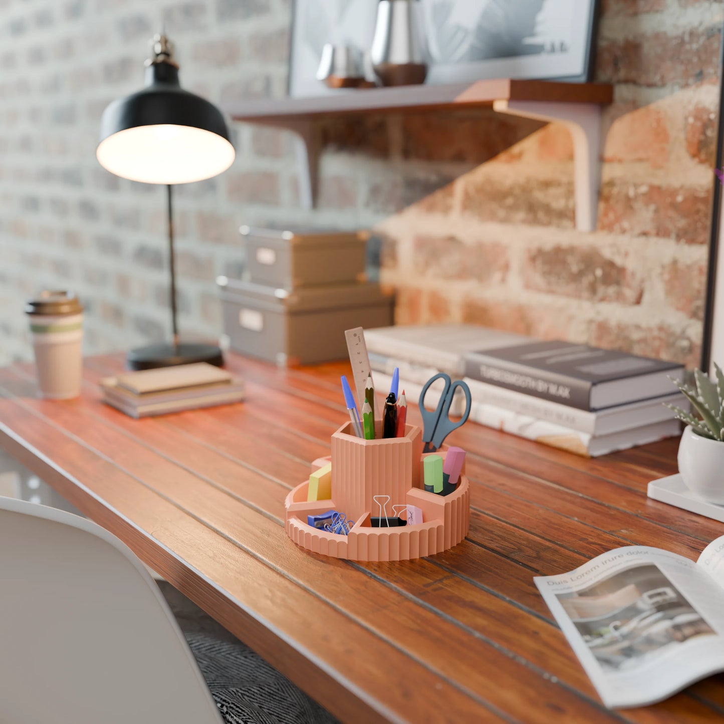 Practical desk organizer Harmonix on a desk in color Peach