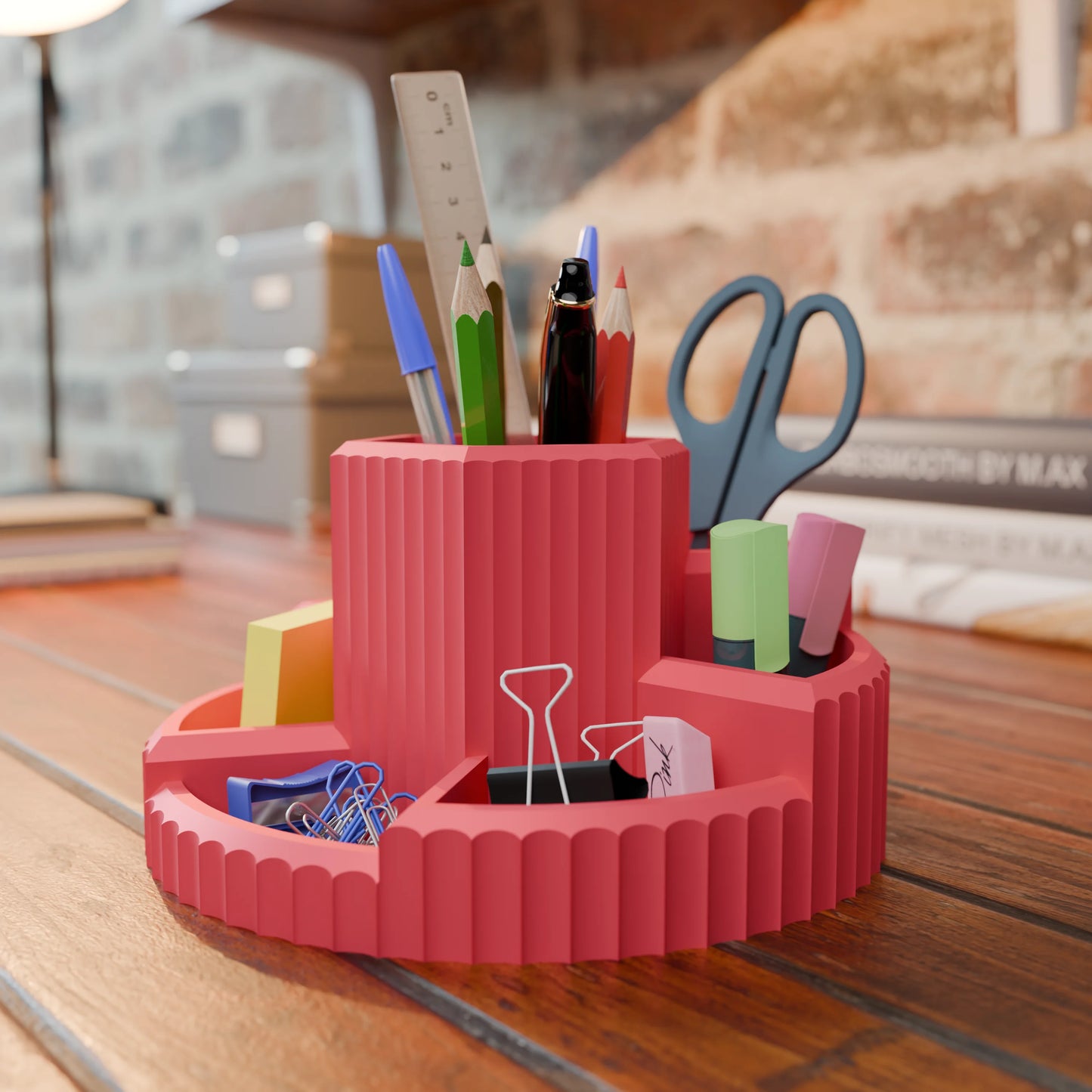 Practical desk organizer Harmonix with pens in color Rose
