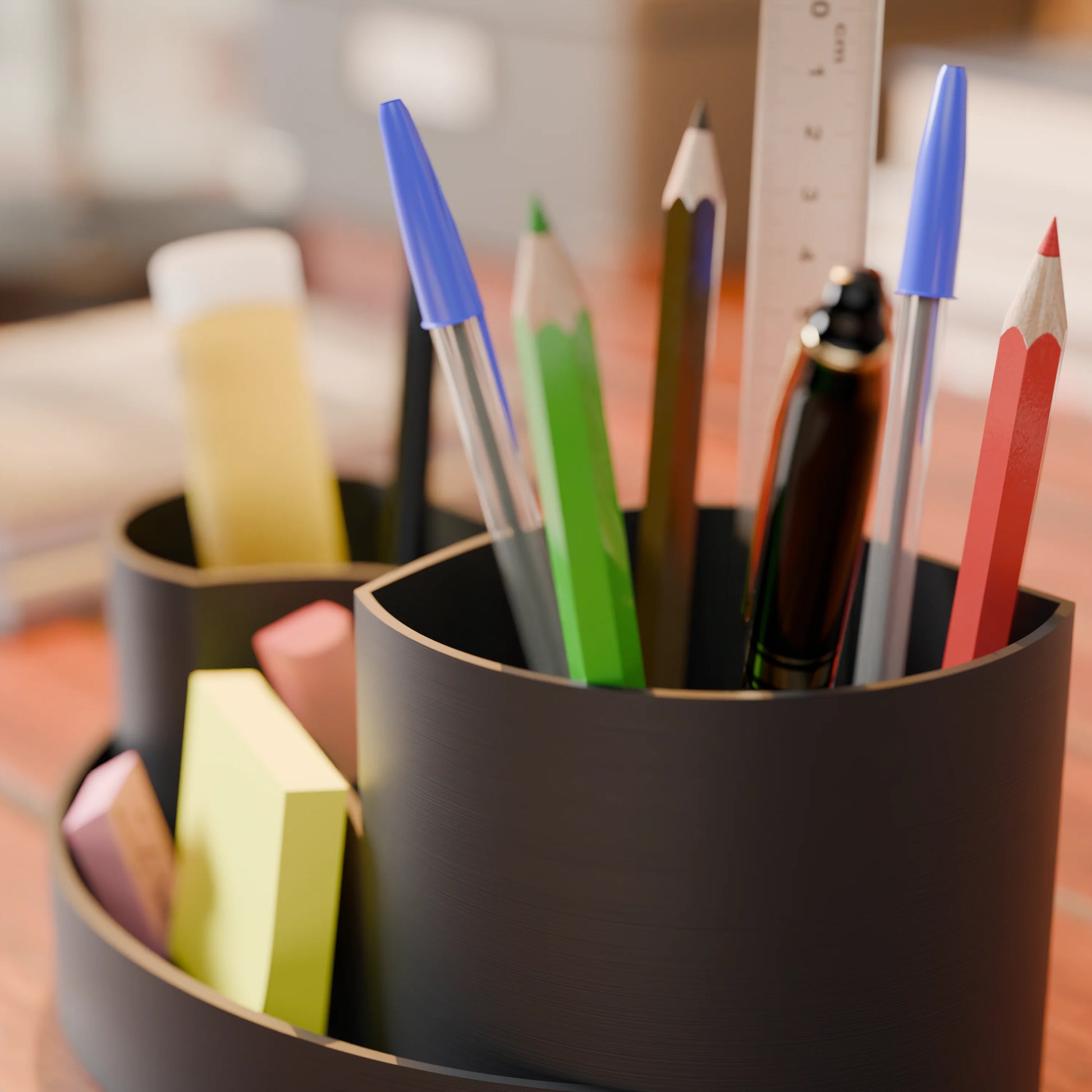 Close-ups of Organic Wave desk organizer with pens - Ash Grey