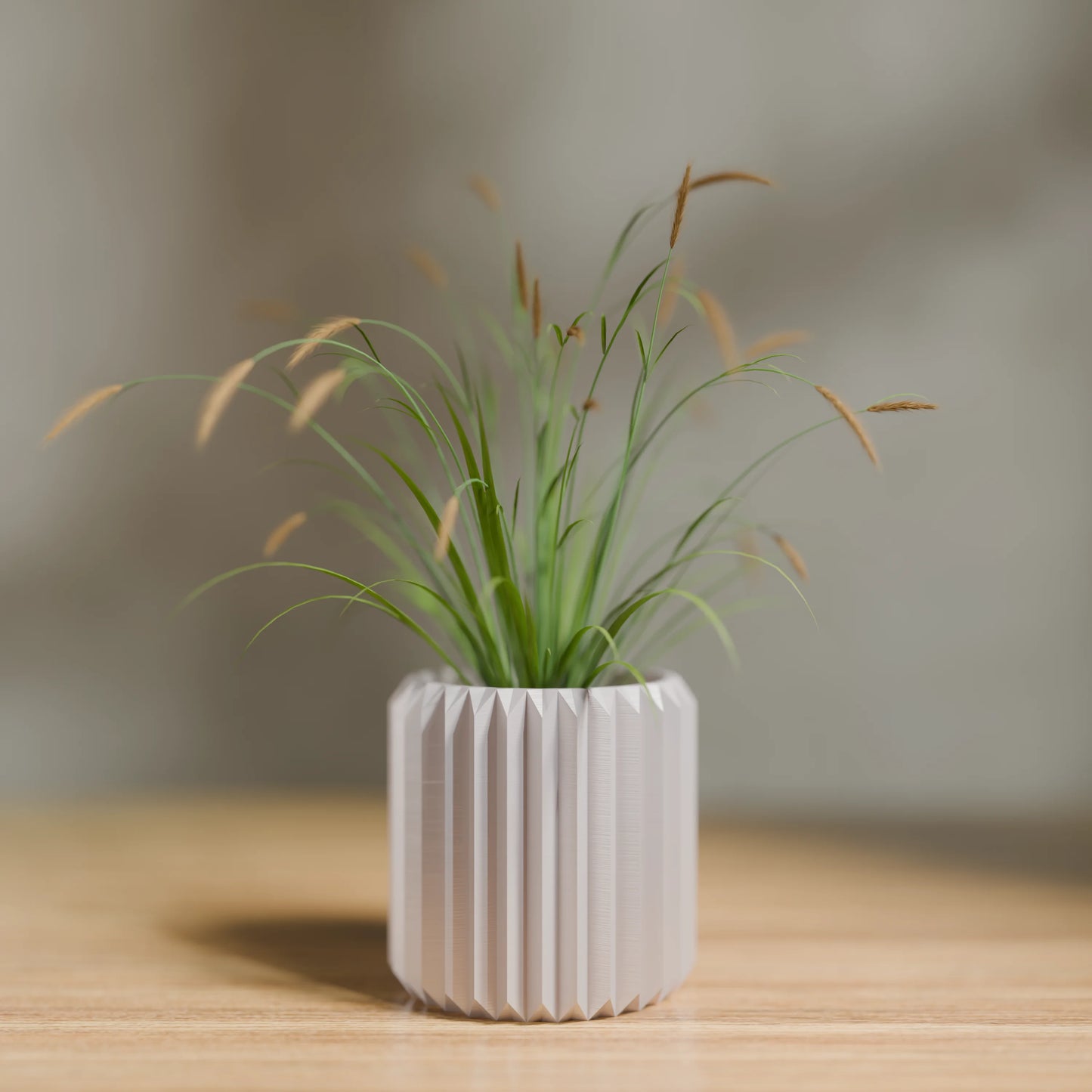 Pflanzentopf Linea mit vertikalen Rillen und einer Pflanze, 9x9 cm in Farbe Mattes Weiss