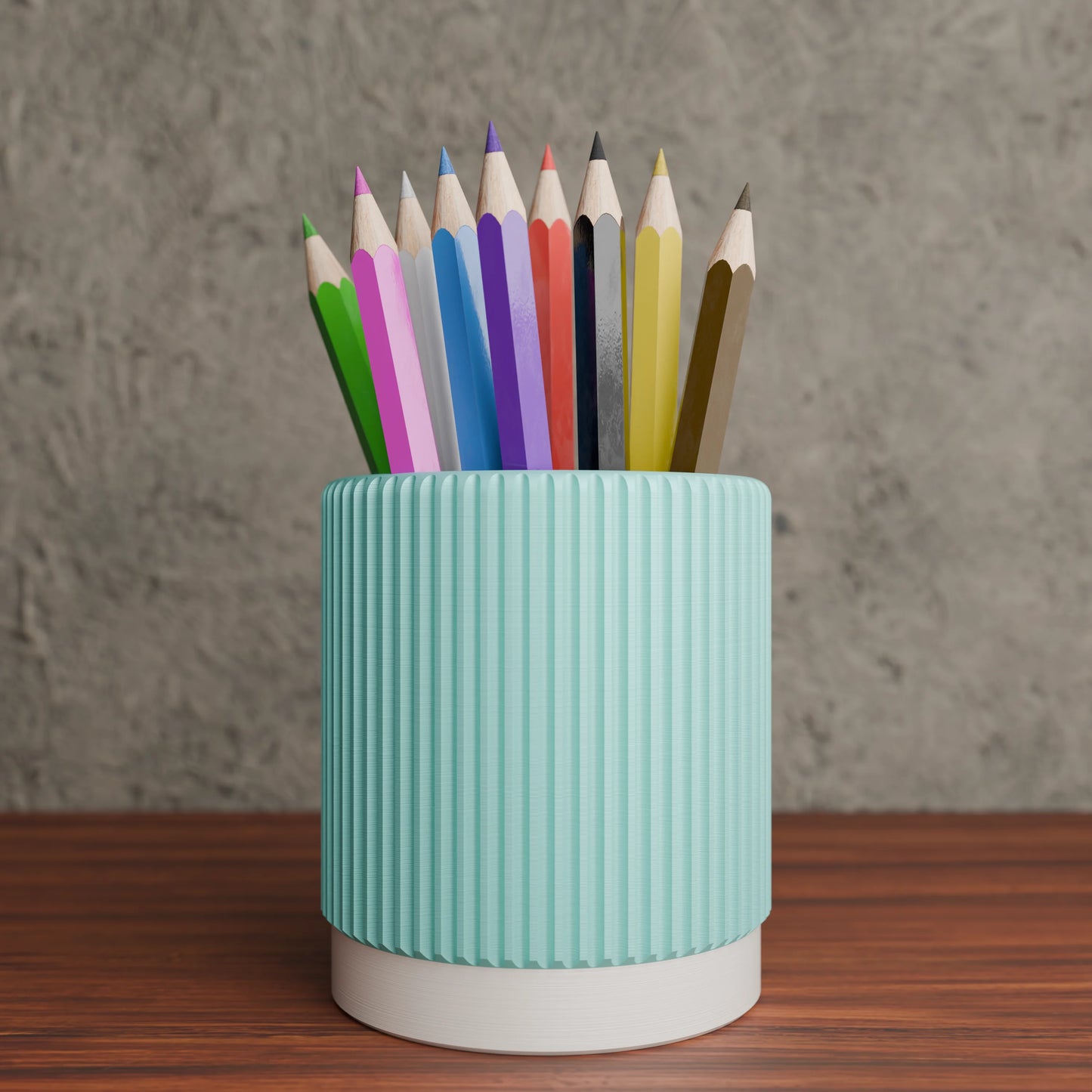 Stria pen holder with pens in colour Arctic Teal