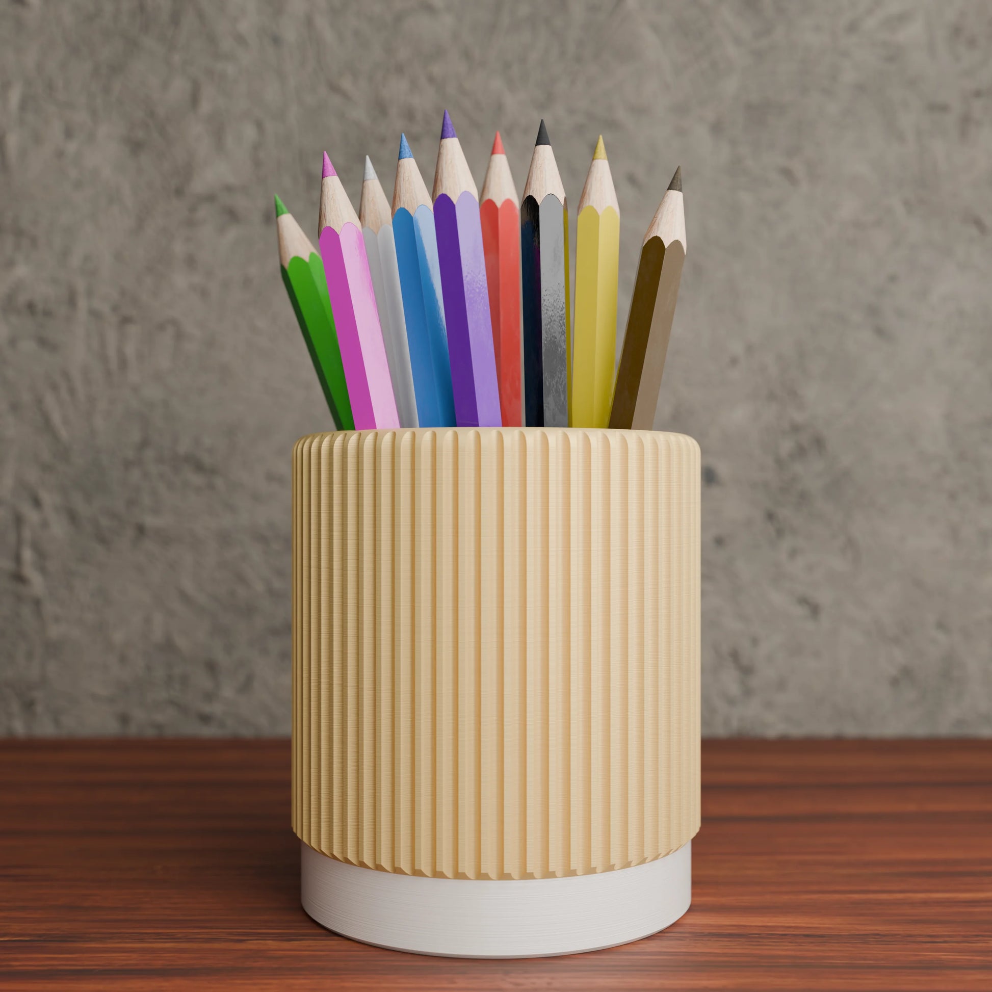 Stria pen holder with pens in colour Banana Yellow