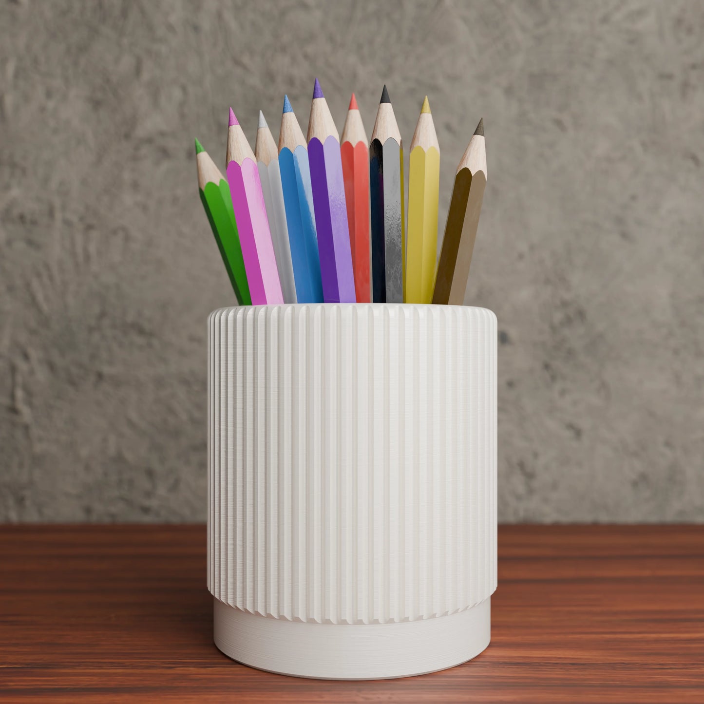 Stria pen holder with pens in colour Cotton White