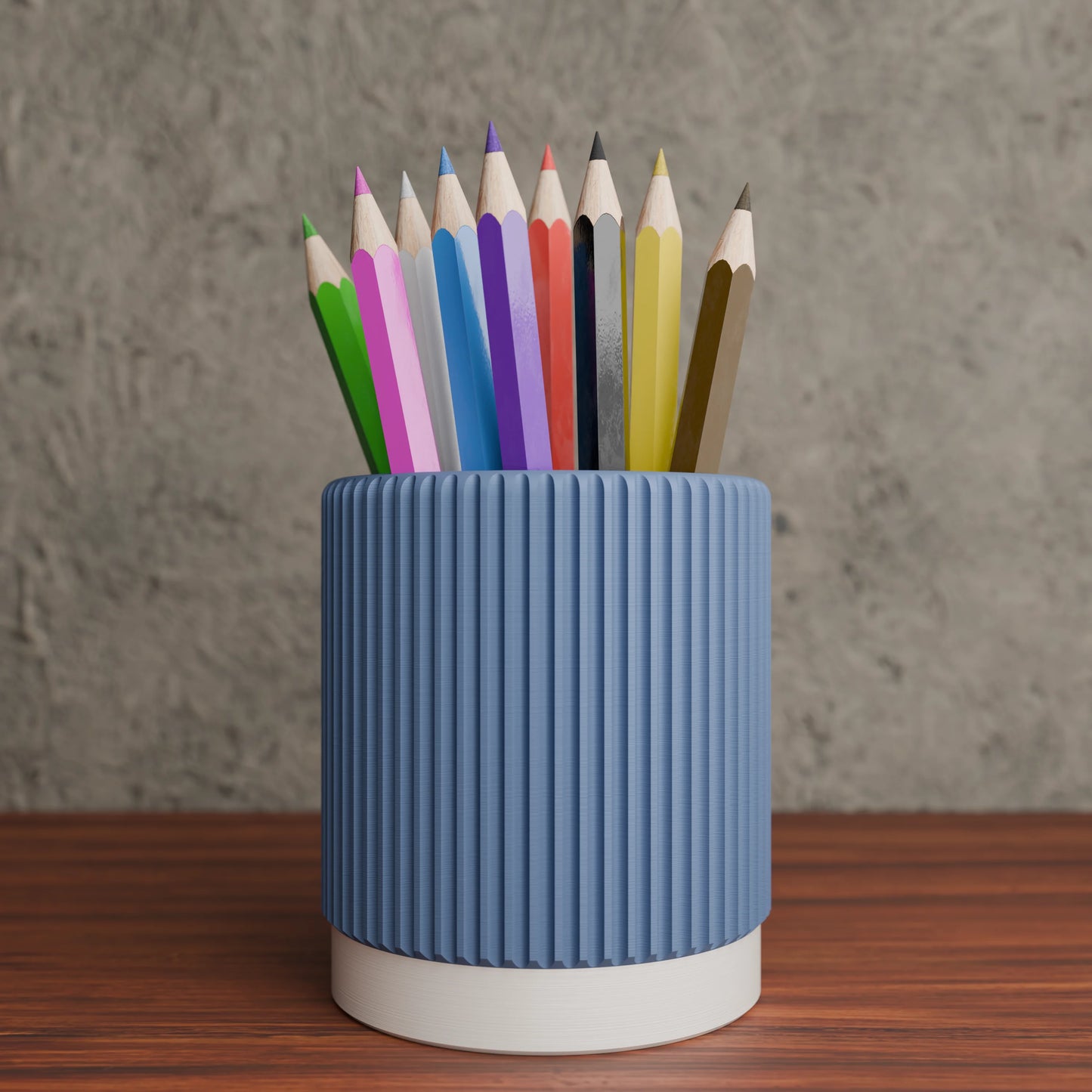 Stria pen holder with pens in colour Muted Blue