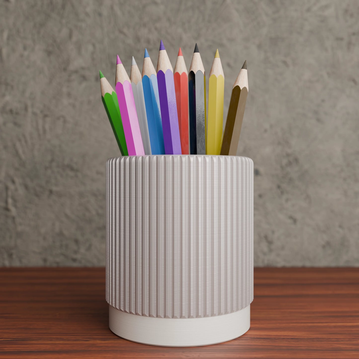 Stria pen holder with pens in colour Muted White