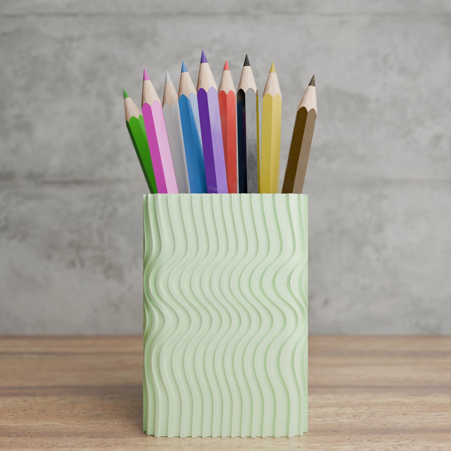 Design pen holder Wavy Corner with pens on desk - Mint