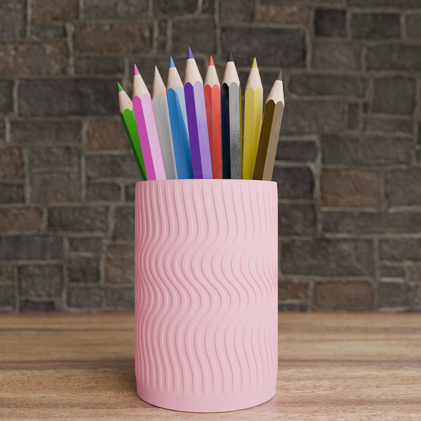 Elegant Wavy Round pen holder with pens in Candy