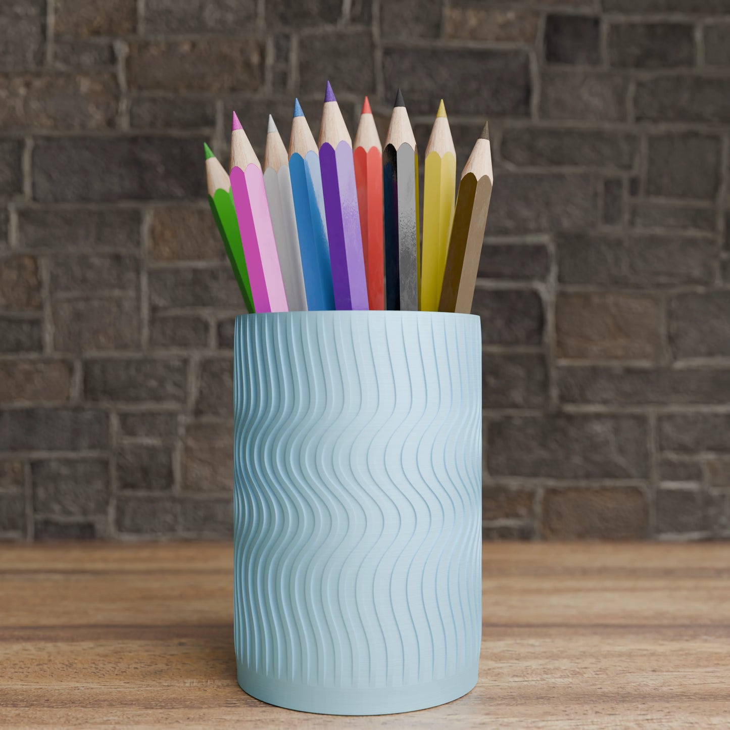 Elegant Wavy Round pen holder with pens in Ice
