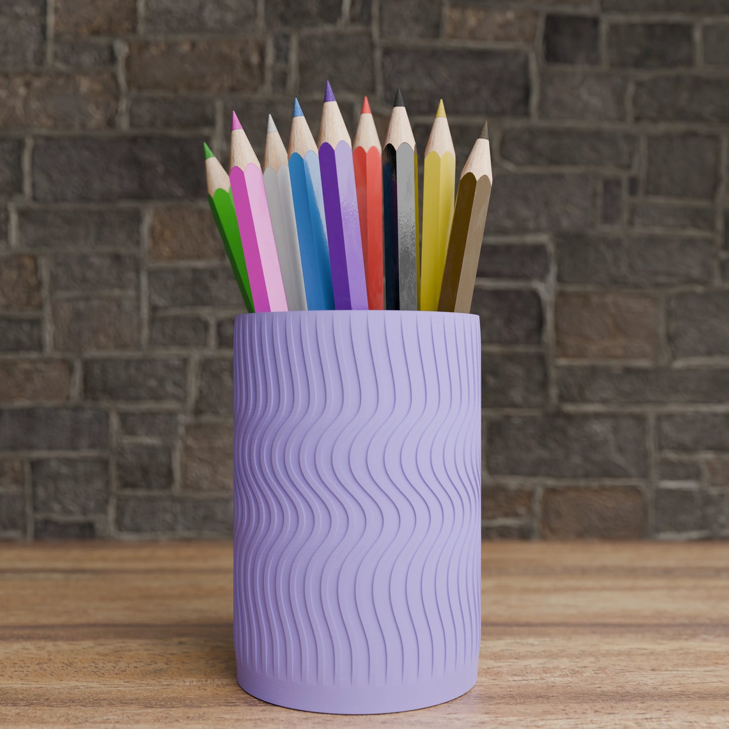 Elegant Wavy Round pen holder with pens in Periwinkle