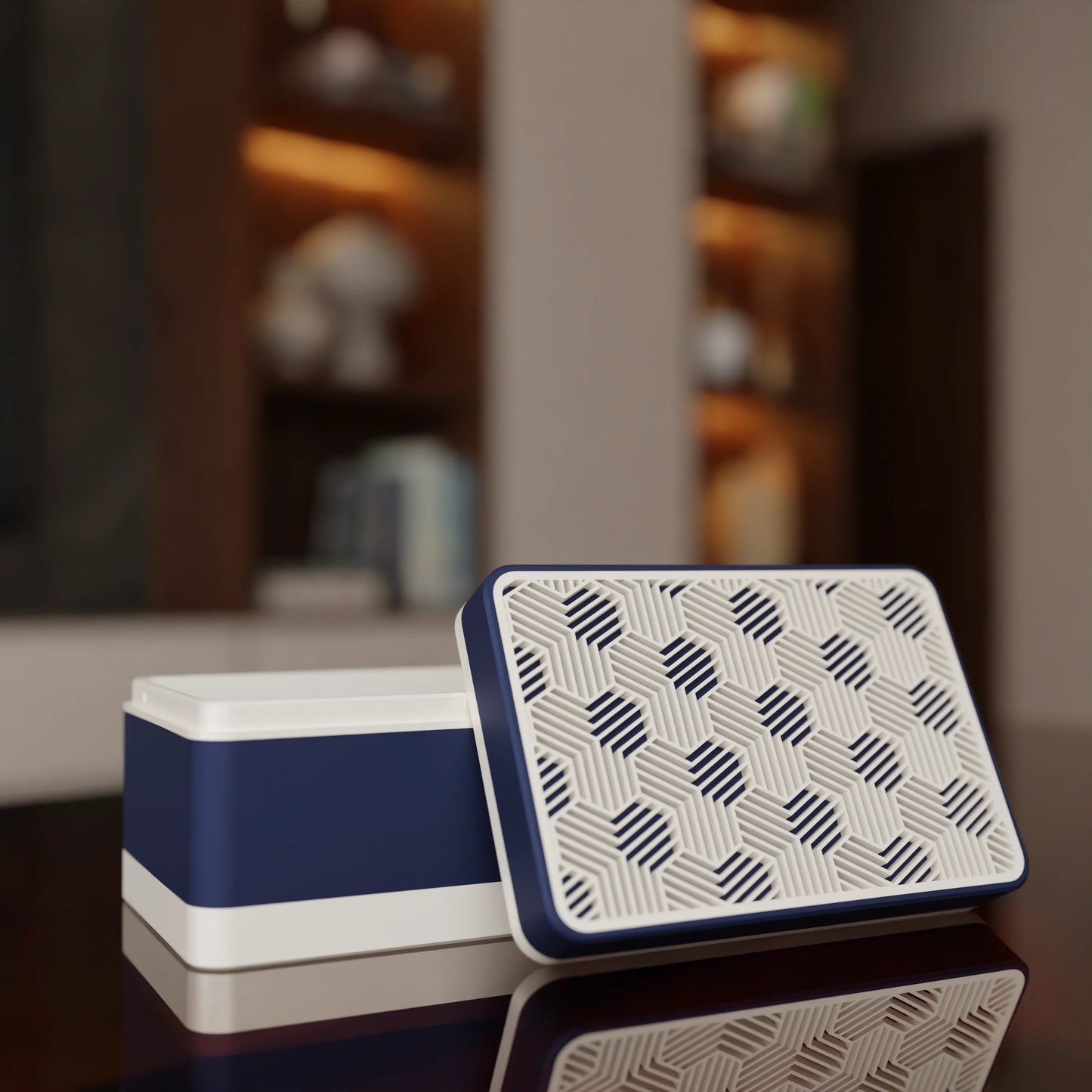 Elegant gift box Triangle with modern pattern, open, Small - 15x10x8, in color Army Dark Blue