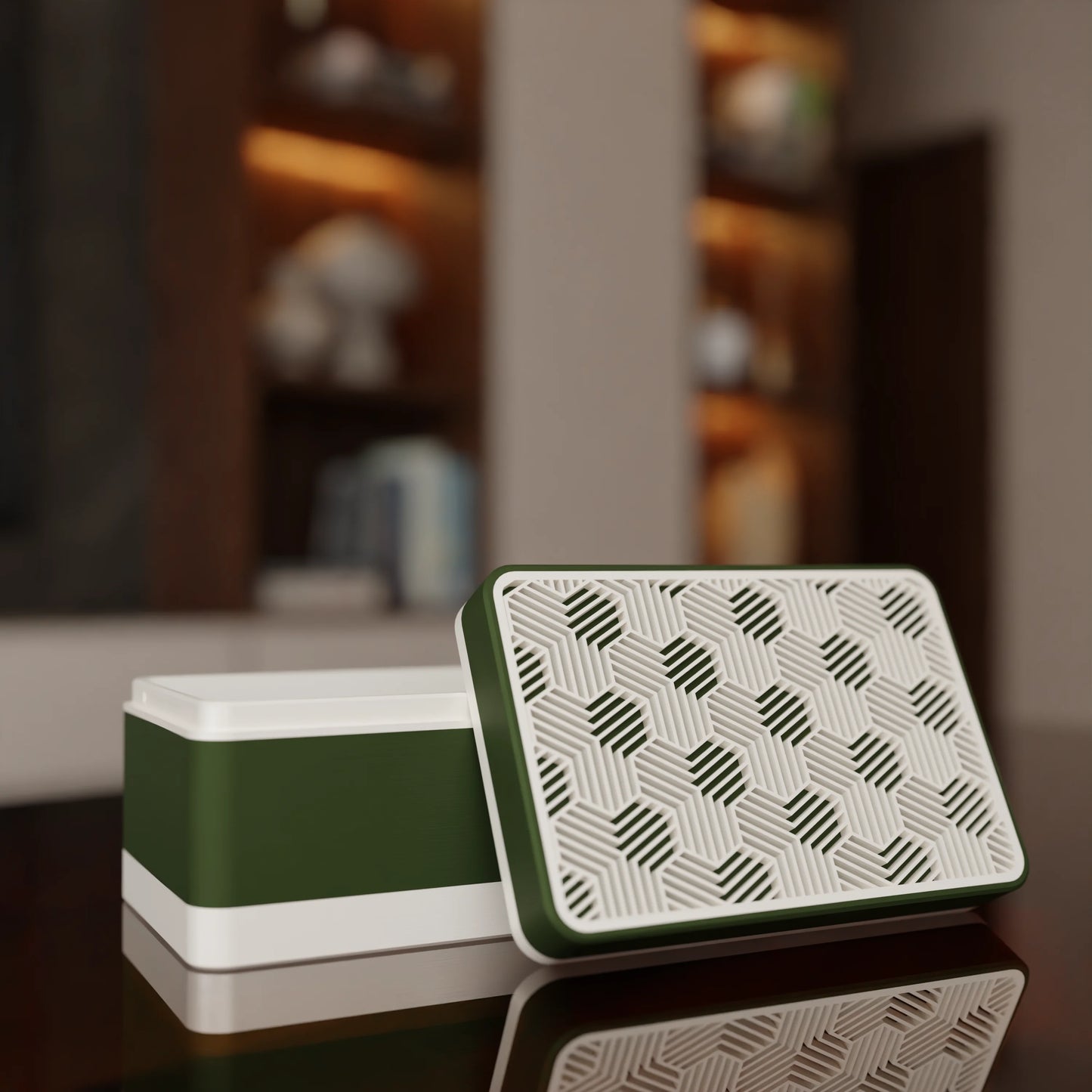 Elegant gift box Triangle with modern pattern, open, Small - 15x10x8, in color Army Dark Green