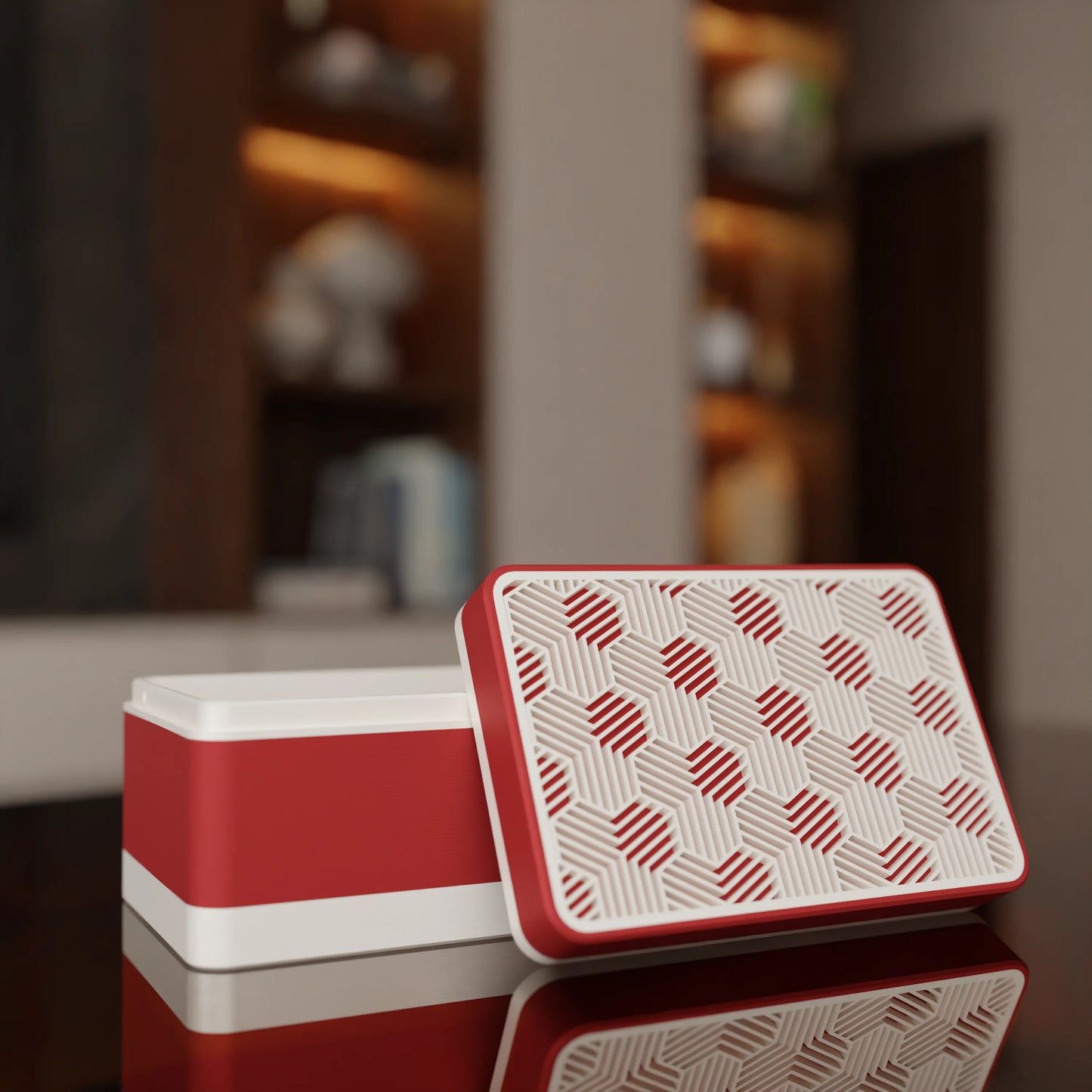 Elegant gift box Triangle with modern pattern, open, Small - 15x10x8, in color Army Red