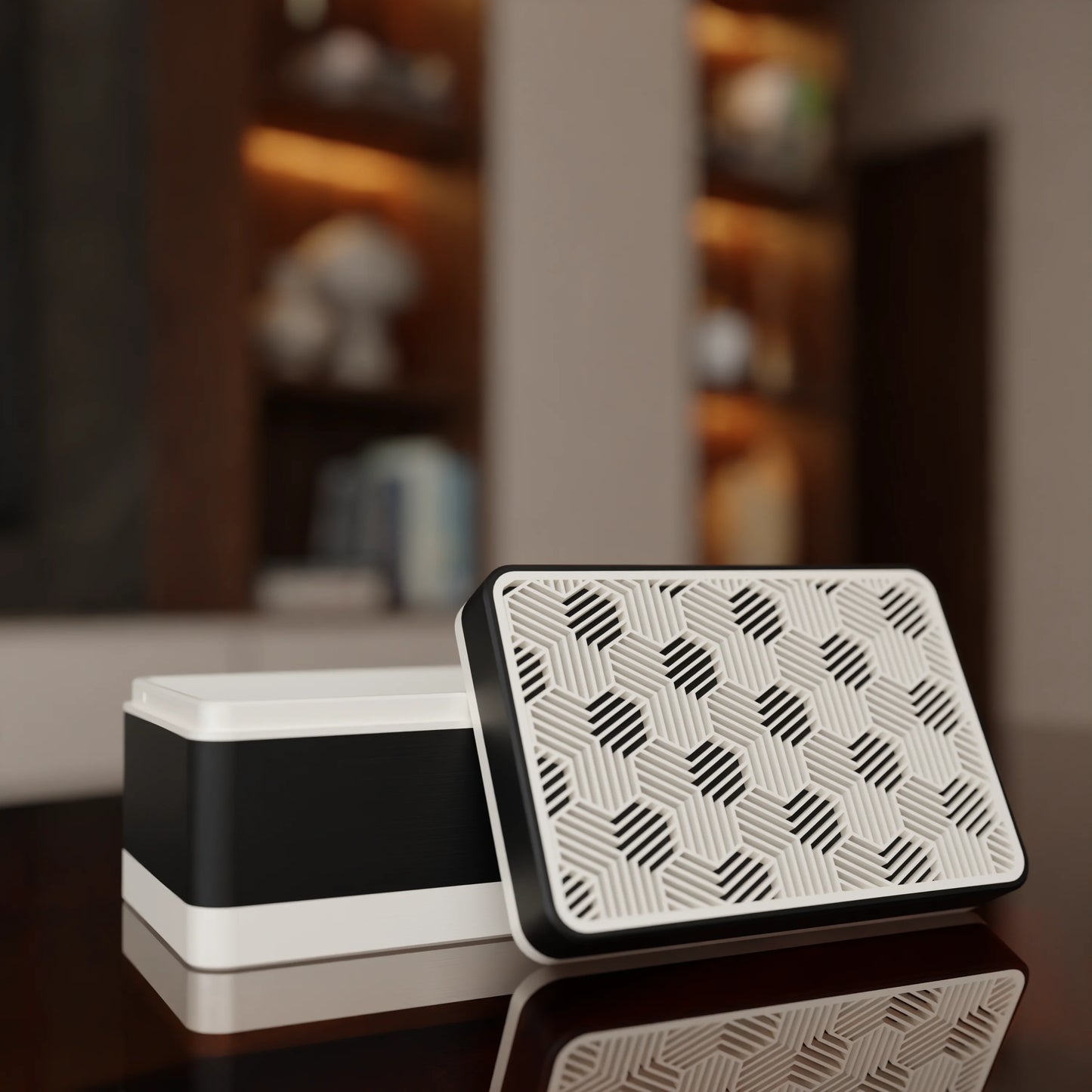 Elegant gift box Triangle with modern pattern, open, Small - 15x10x8, in color Charcoal Black