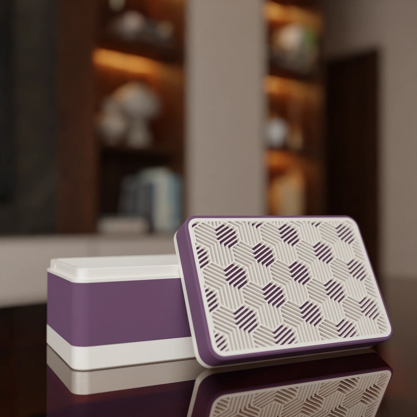 Elegant gift box Triangle with modern pattern, open, Small - 15x10x8, in color Muted Purple