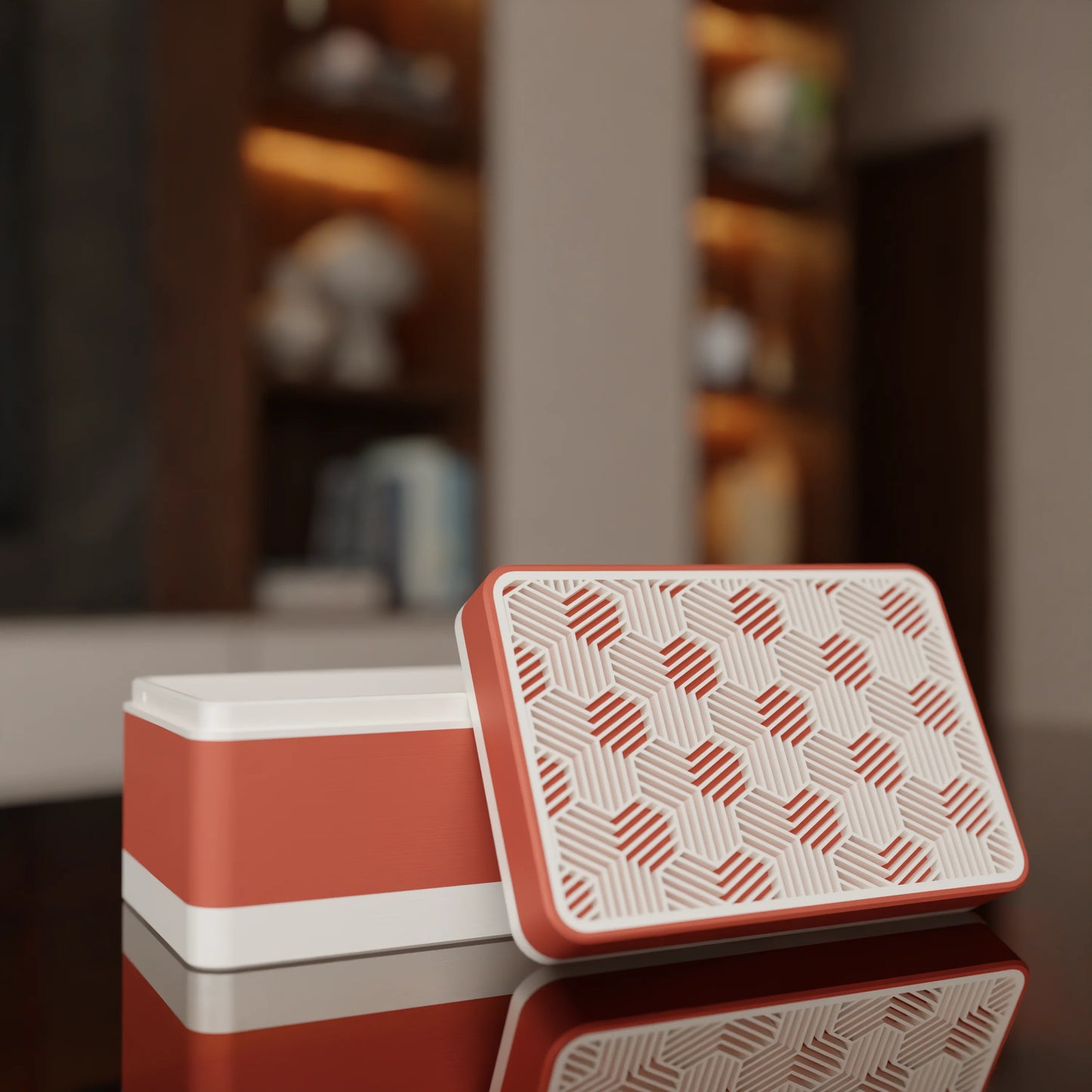 Elegant gift box Triangle with modern pattern, open, Small - 15x10x8, in color Matt Red