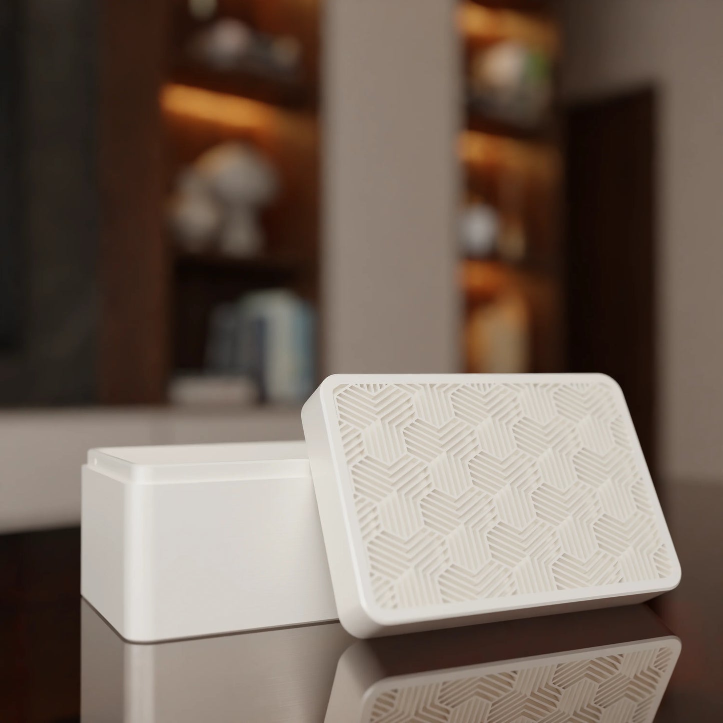 Elegant gift box Triangle with modern pattern, open, Small - 15x10x8, in color Cotton White