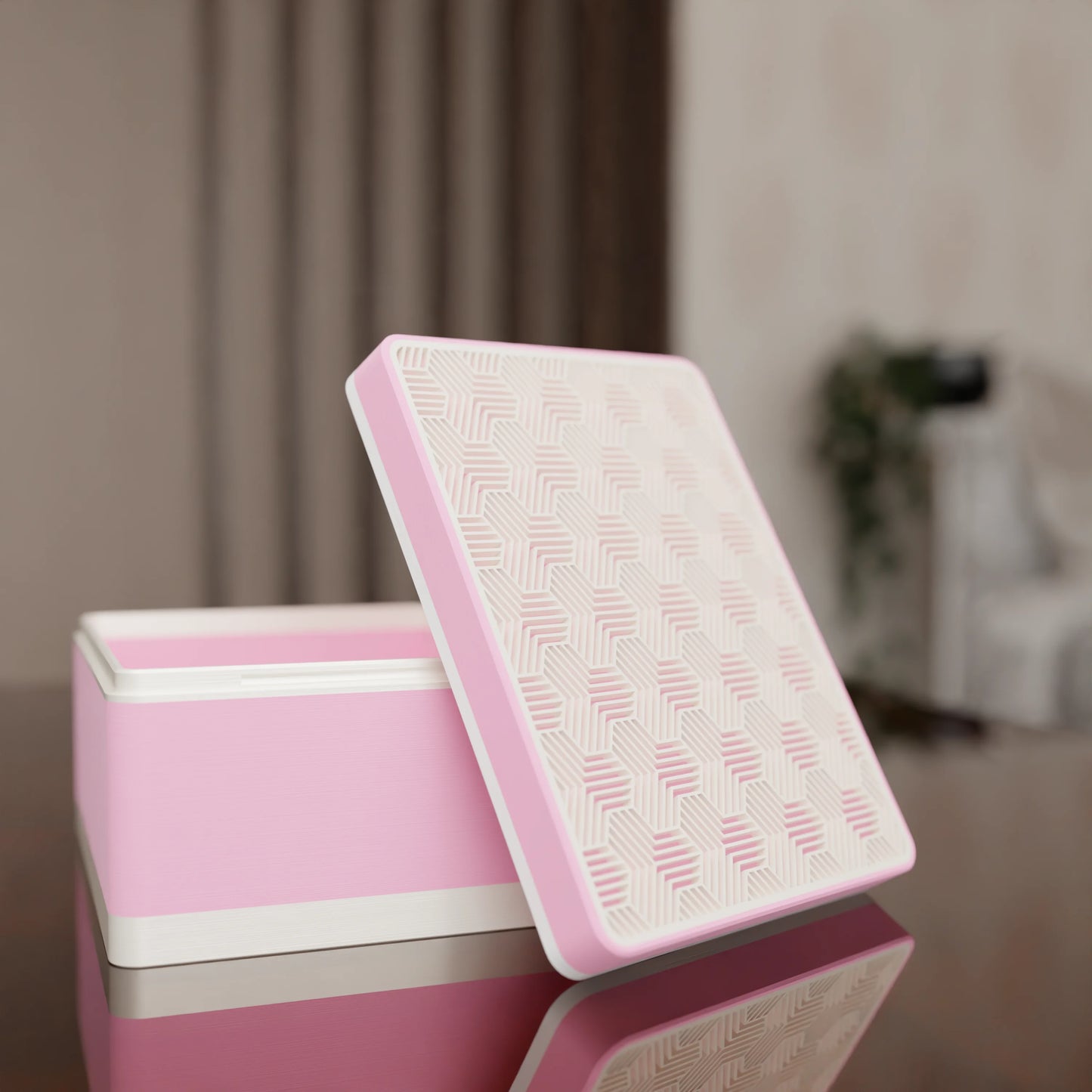 Elegant gift box Triangle with modern pattern, open, Medium - 20x15x10, in color Candy