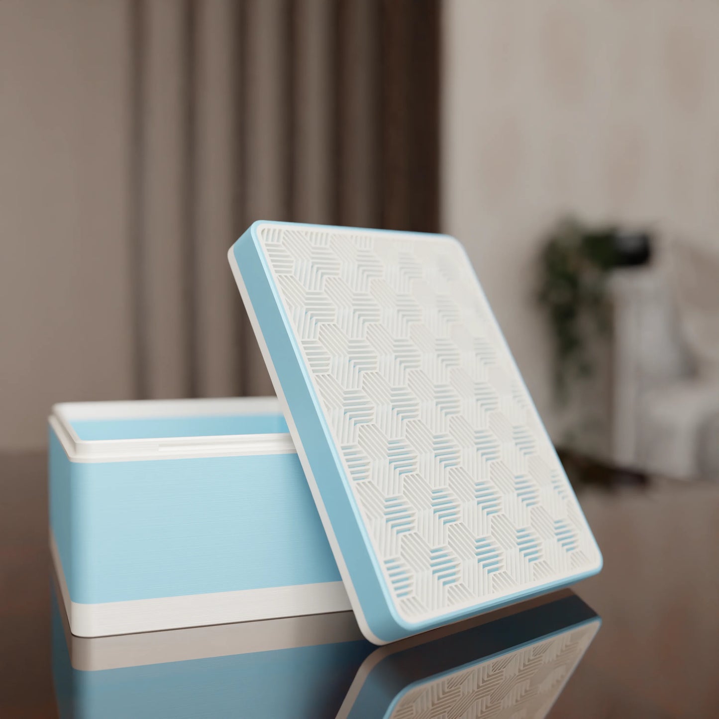 Elegant gift box Triangle with modern pattern, open, Medium - 20x15x10, in color Ice
