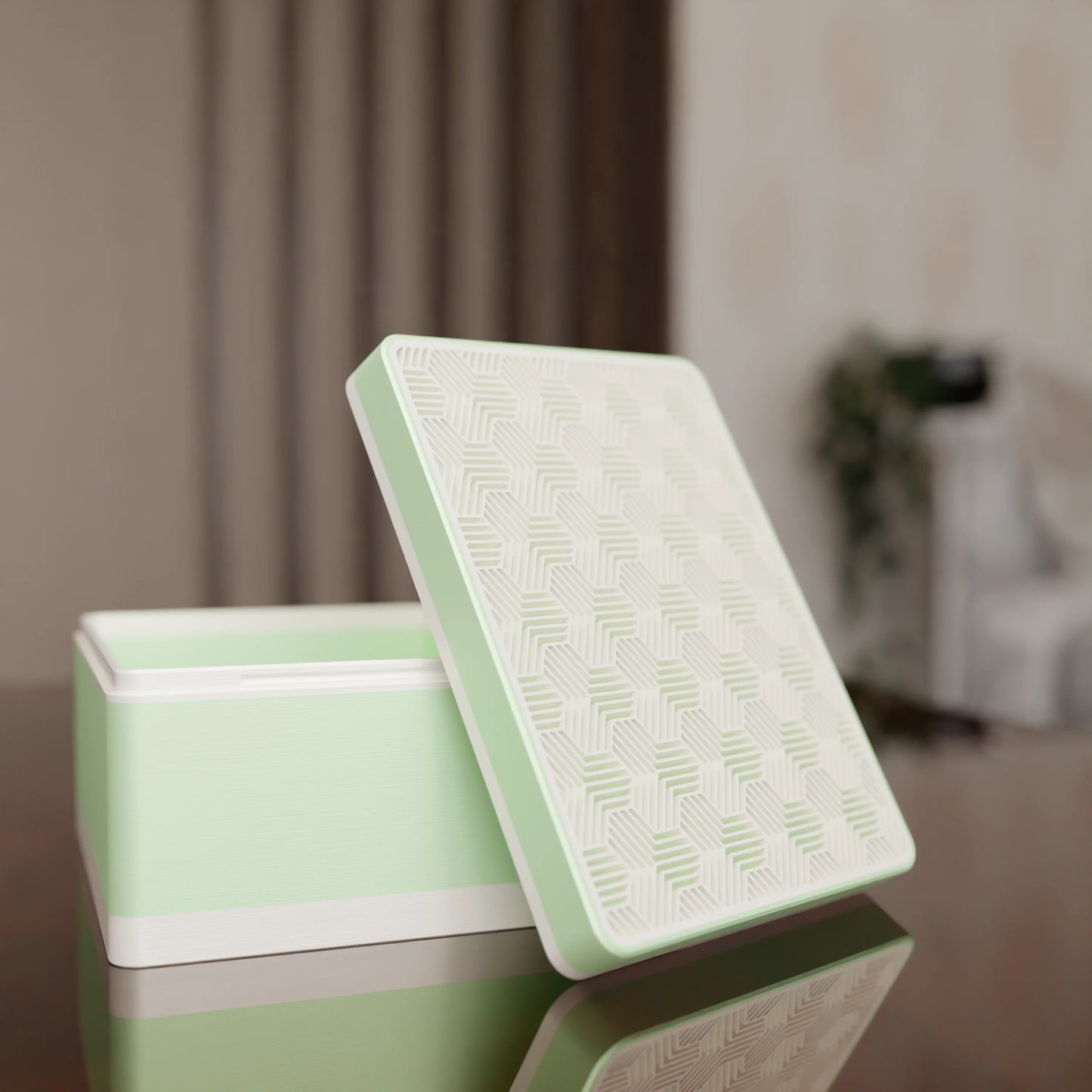 Elegant gift box Triangle with modern pattern, open, Medium - 20x15x10, in color Mint